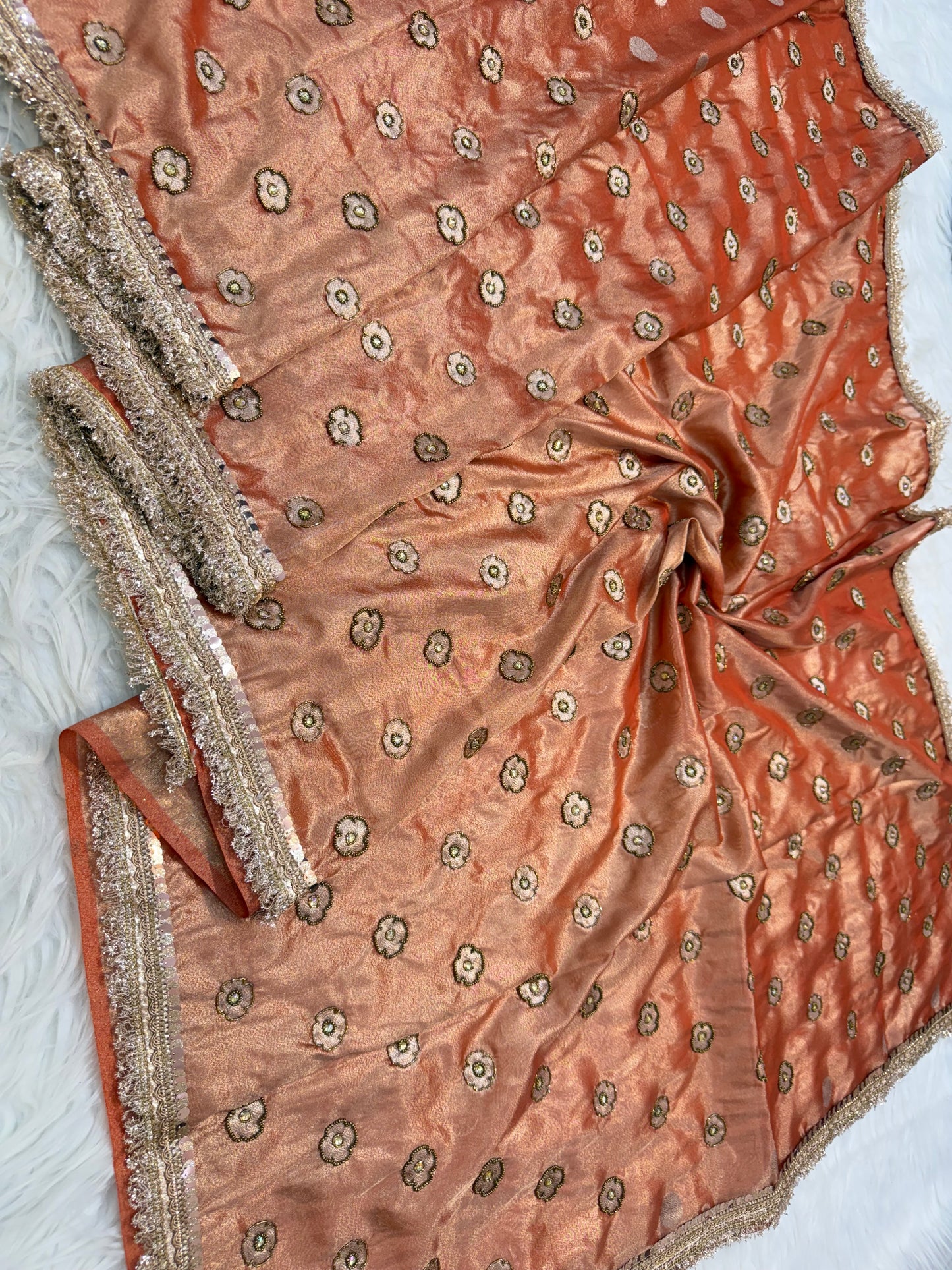 Bronze shade tissue ari & zardosi work designer premium Banarasi saree