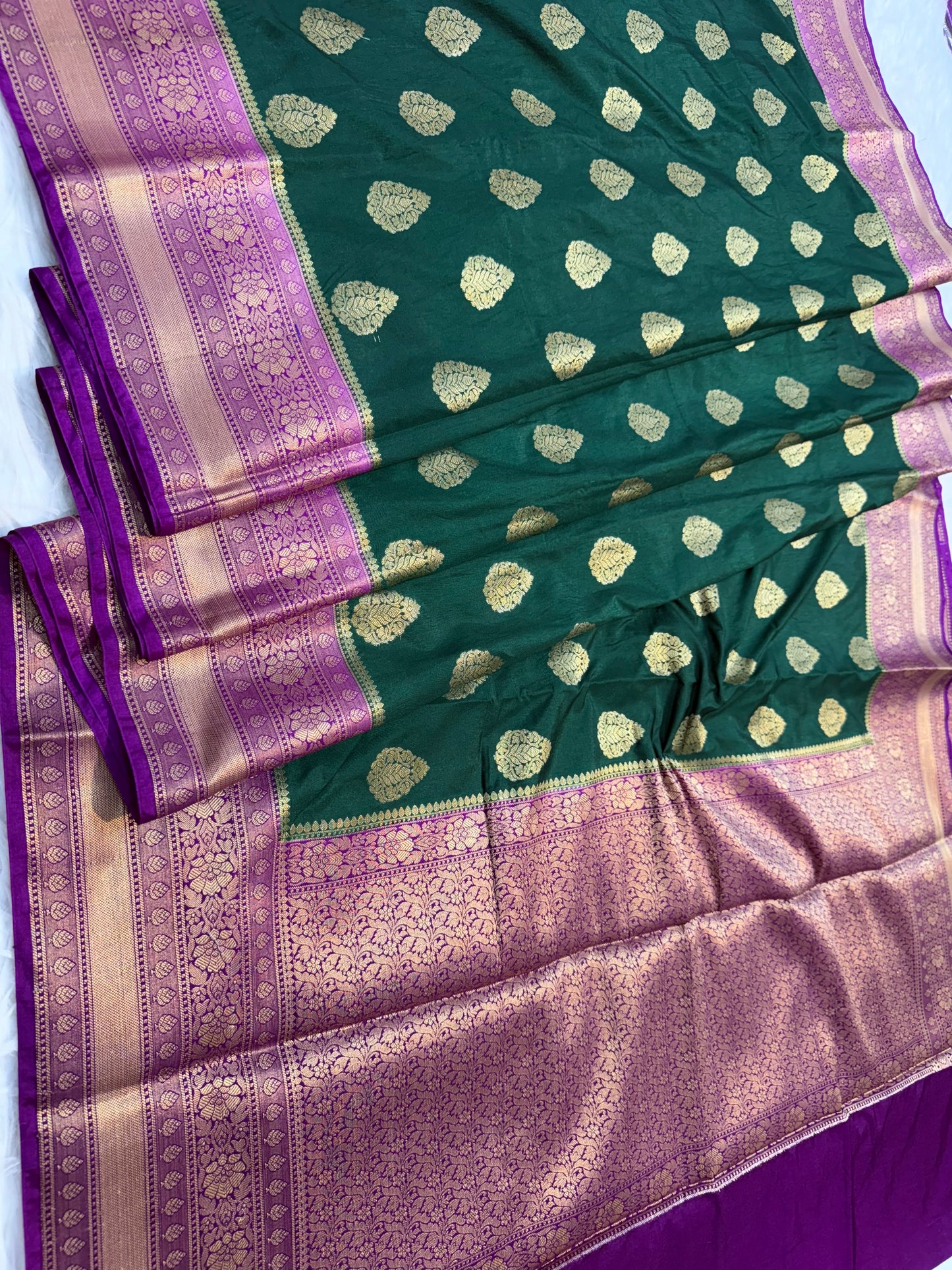 Bottle green magenta shade Dupion Silk premium Banarasi Saree