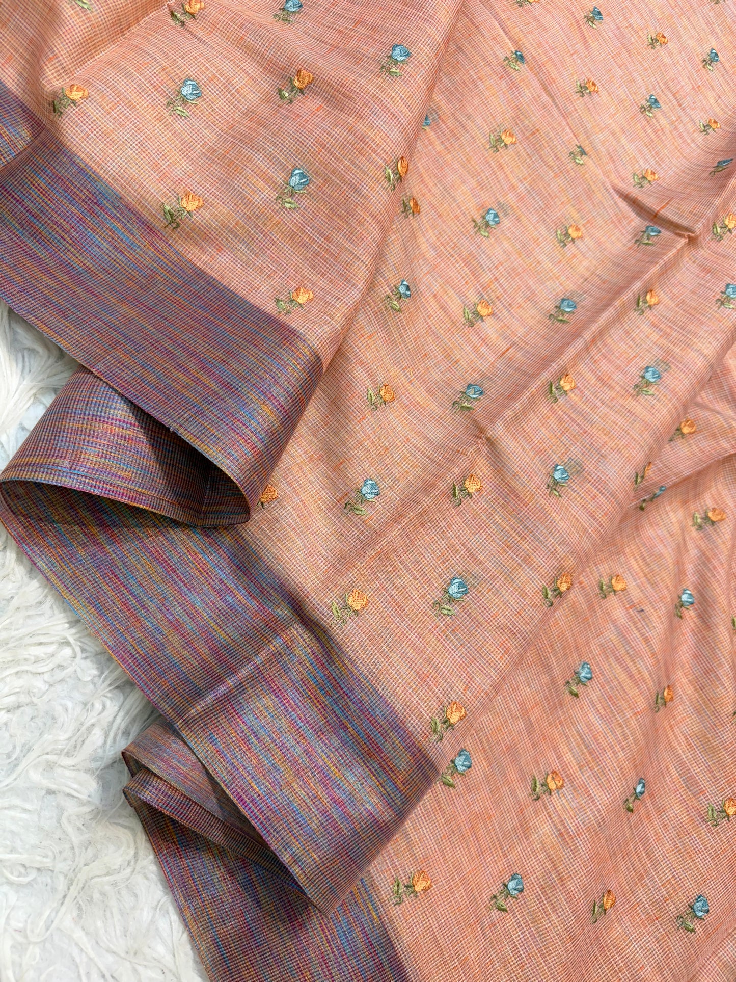 Dusty pink shade linen embroidery Banarasi saree
