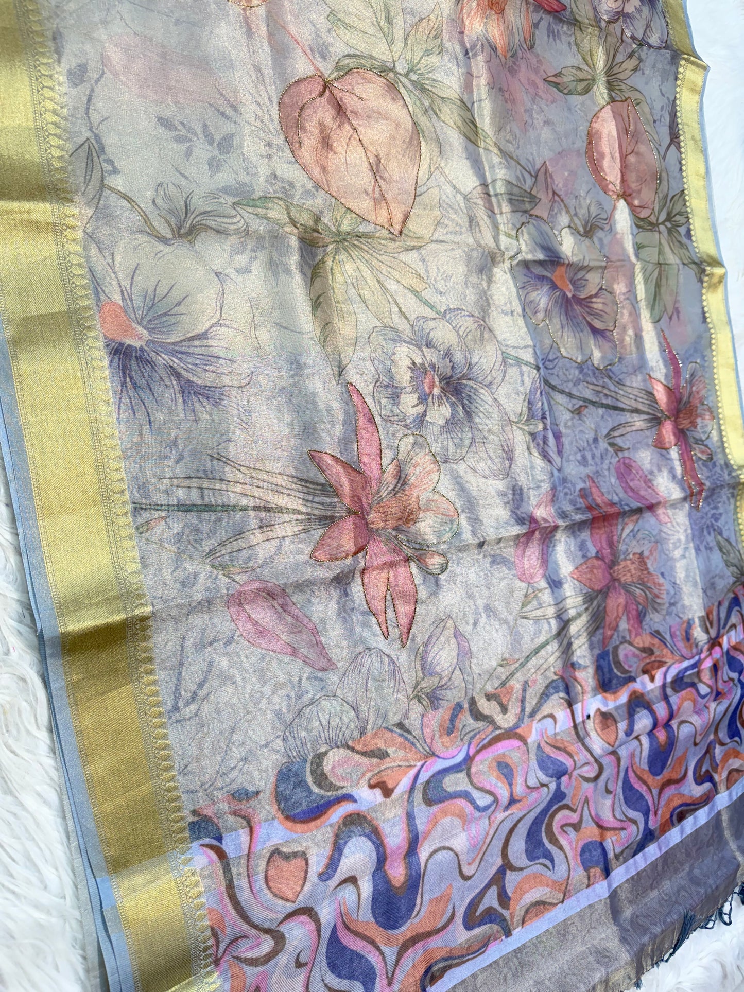 Tissue digital print handwork Banarasi saree