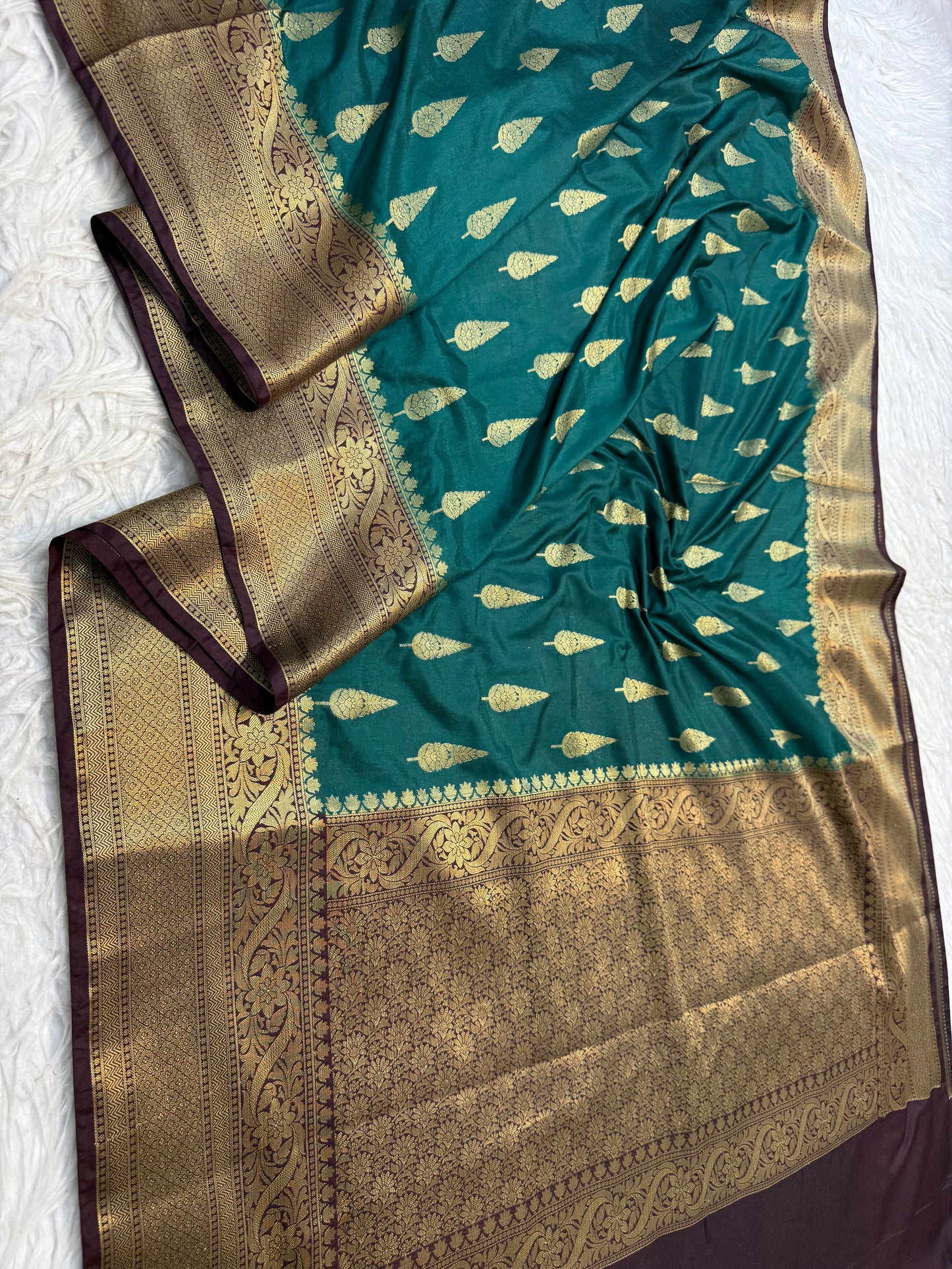 Bottle green wine shade Dupion Silk Banarasi Saree