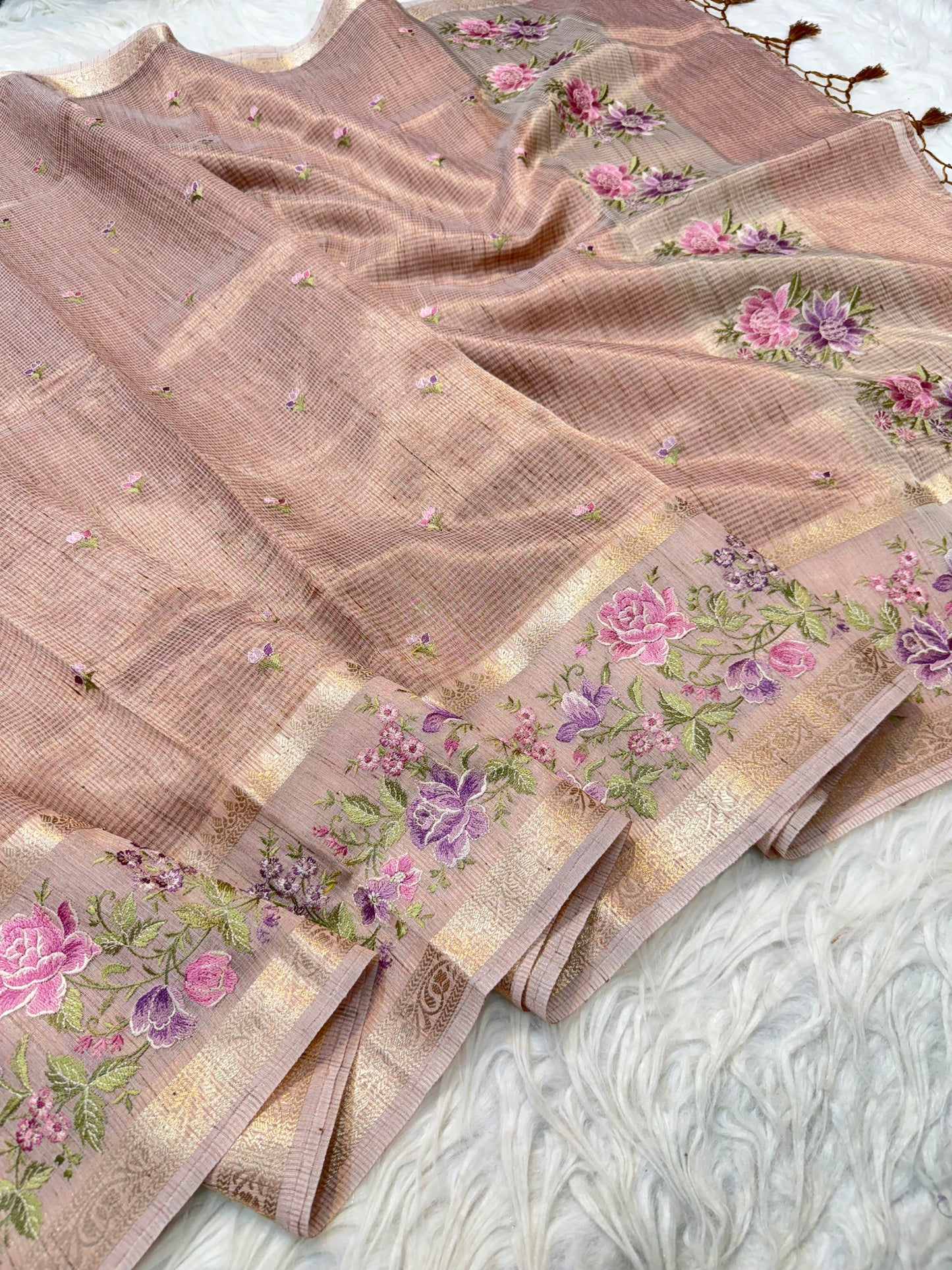 Banarasi Tissue linen embroidery saree
