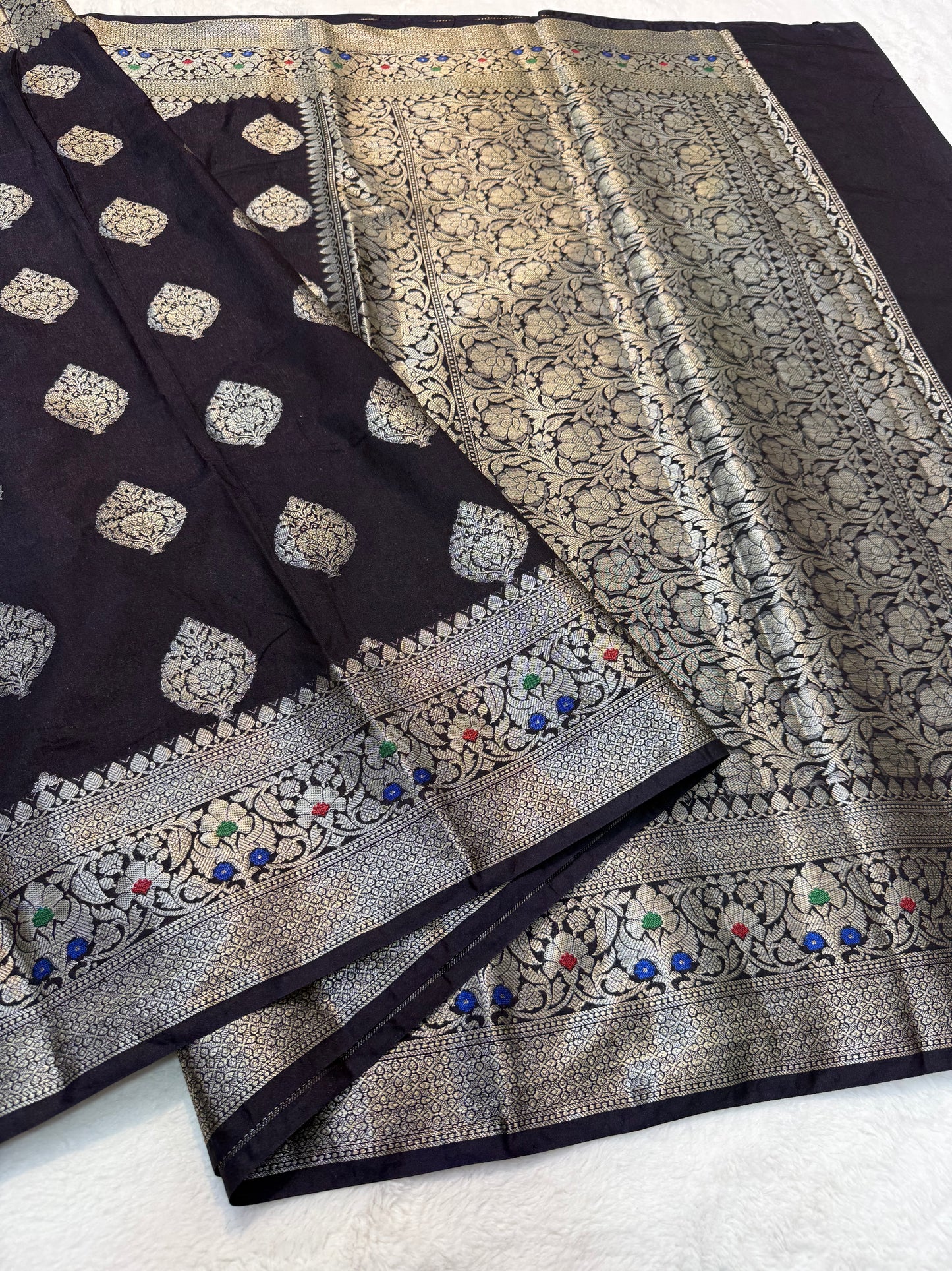 black shade Dupion Silk premium Banarasi Saree