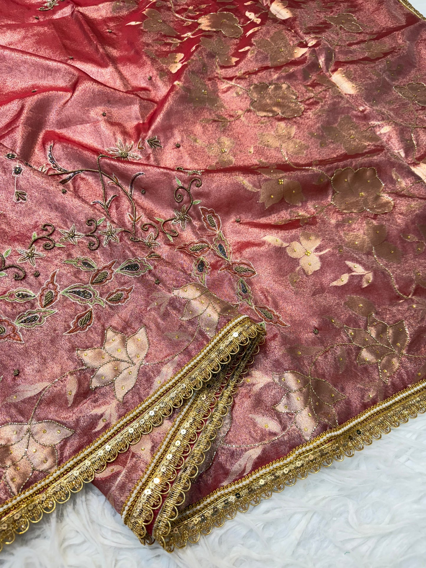 Red shade tissue ari & zardosi work designer premium Banarasi saree