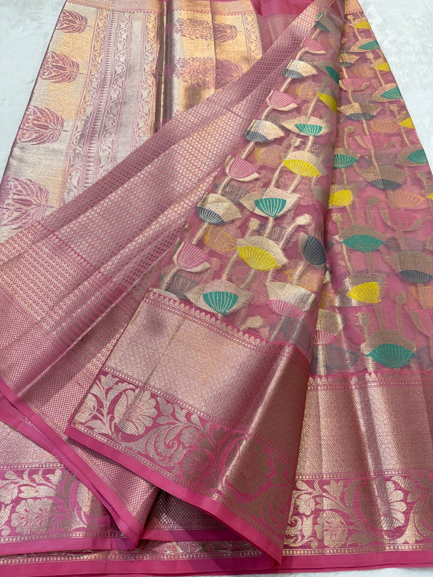 Multicolour shade kora organza Banarasi saree