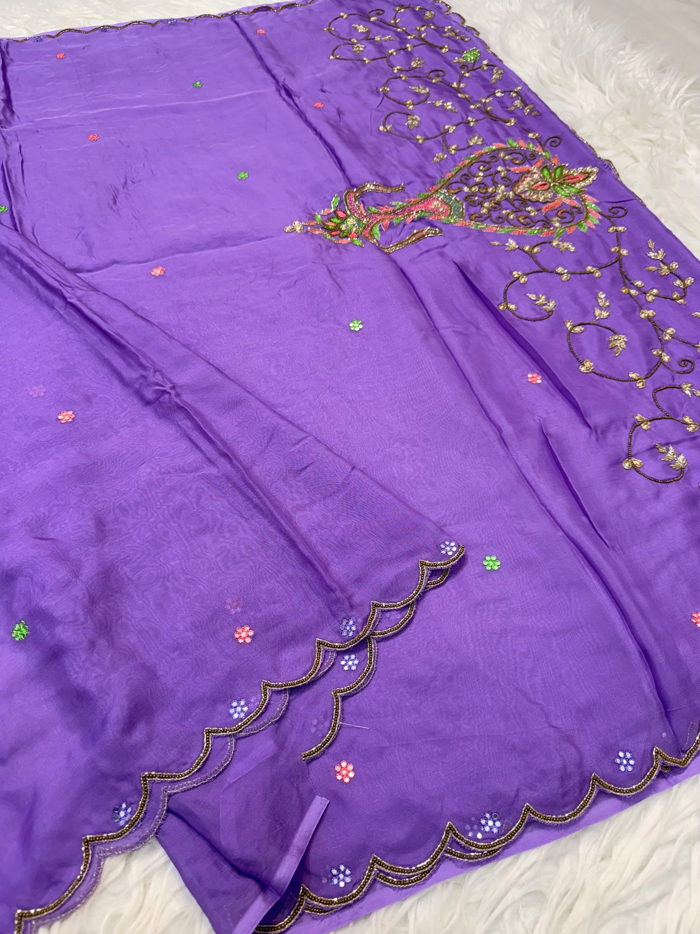 Viscose organza silk handwork fancy partywear saree
