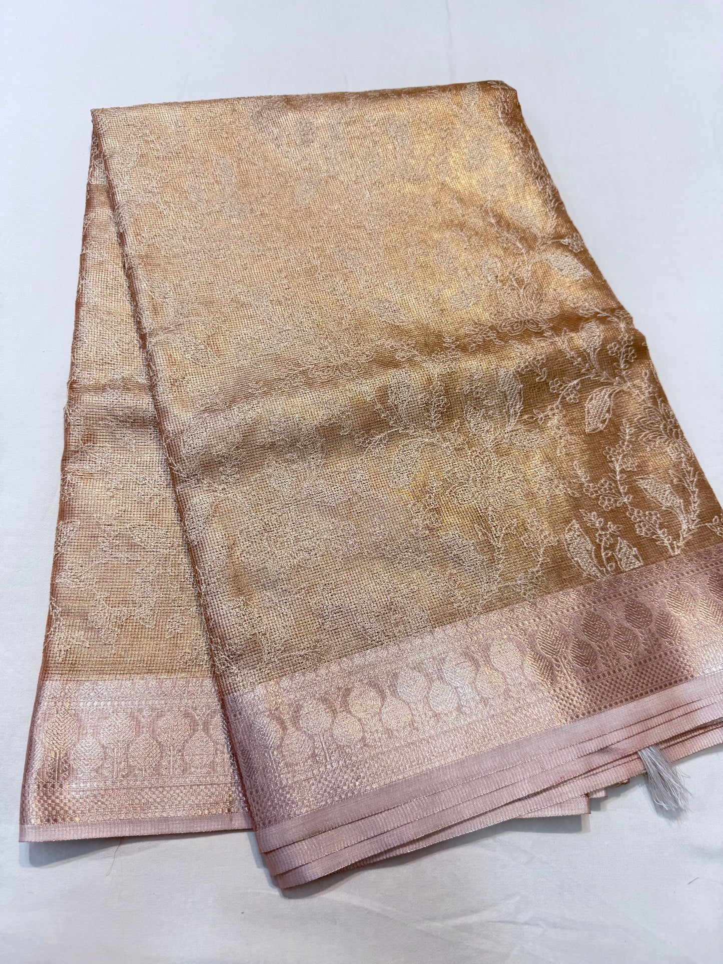 Pink shade tissue kota embroidery primum Banarasi saree
