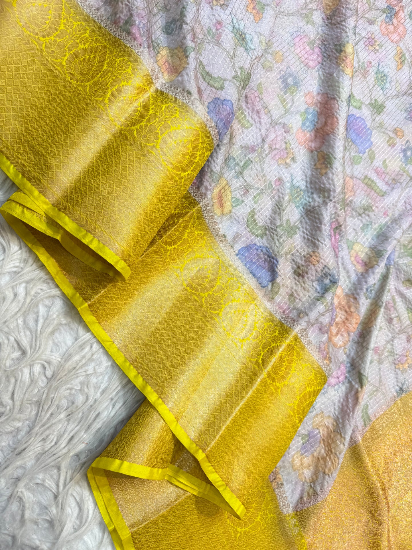multicolour Dupion silk digital print Banarasi saree