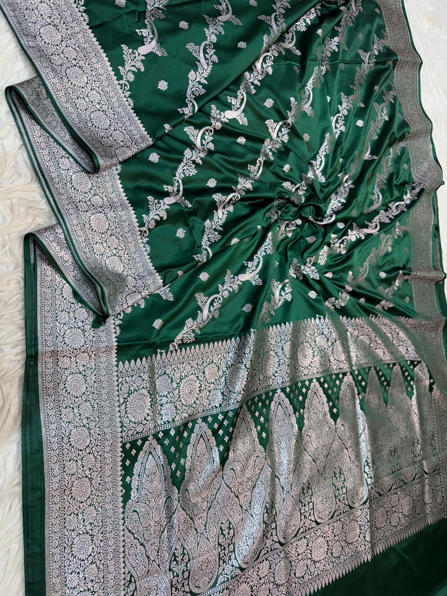 Bottle green premium mashru katan Banarasi saree