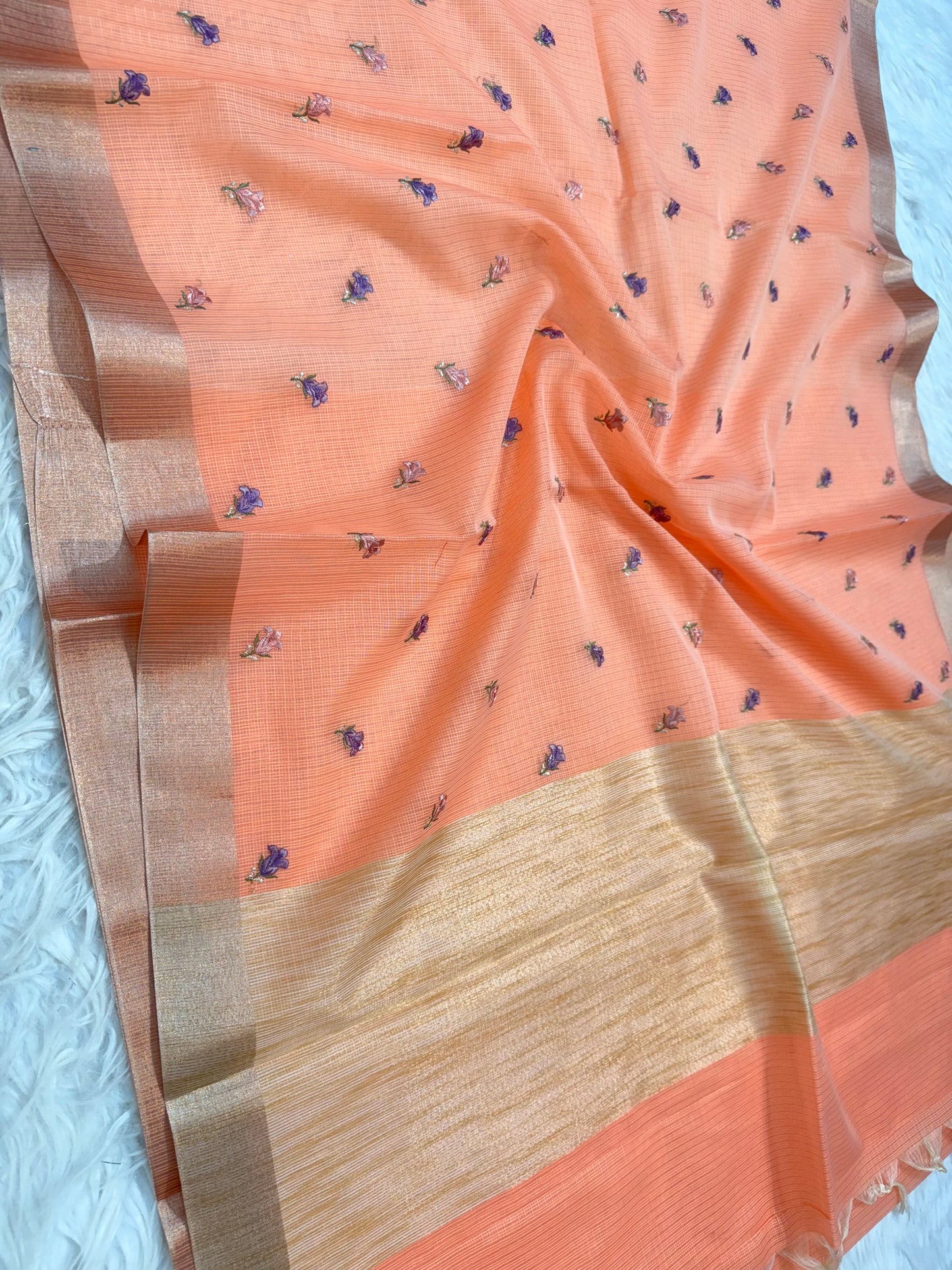 Peach shade cotton kota embroidery Banarasi saree