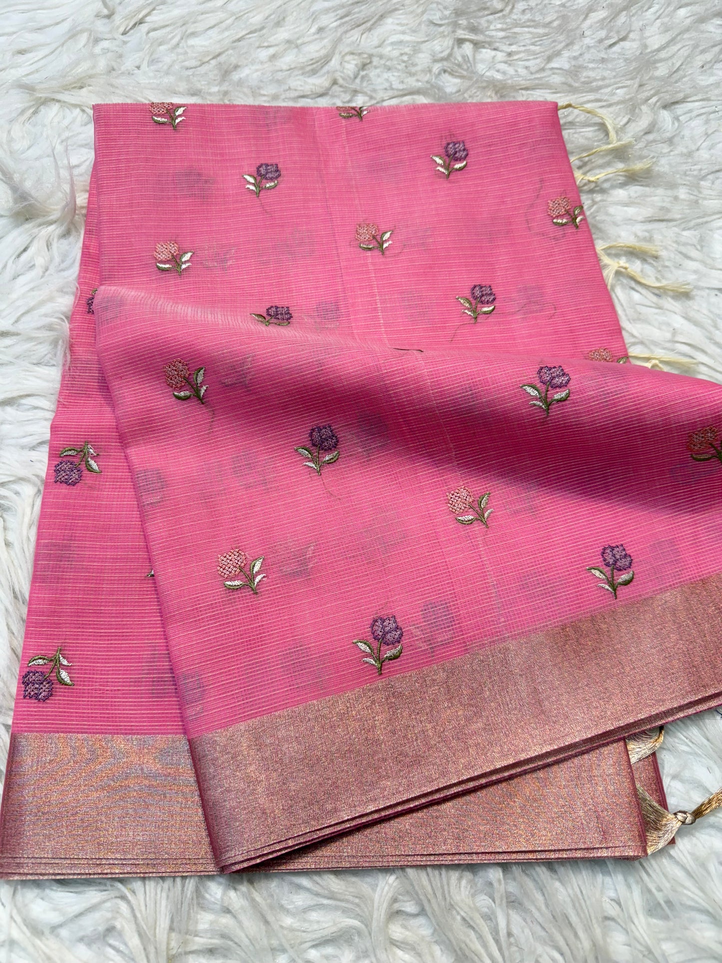 Pink shade cotton kota embroidery Banarasi saree