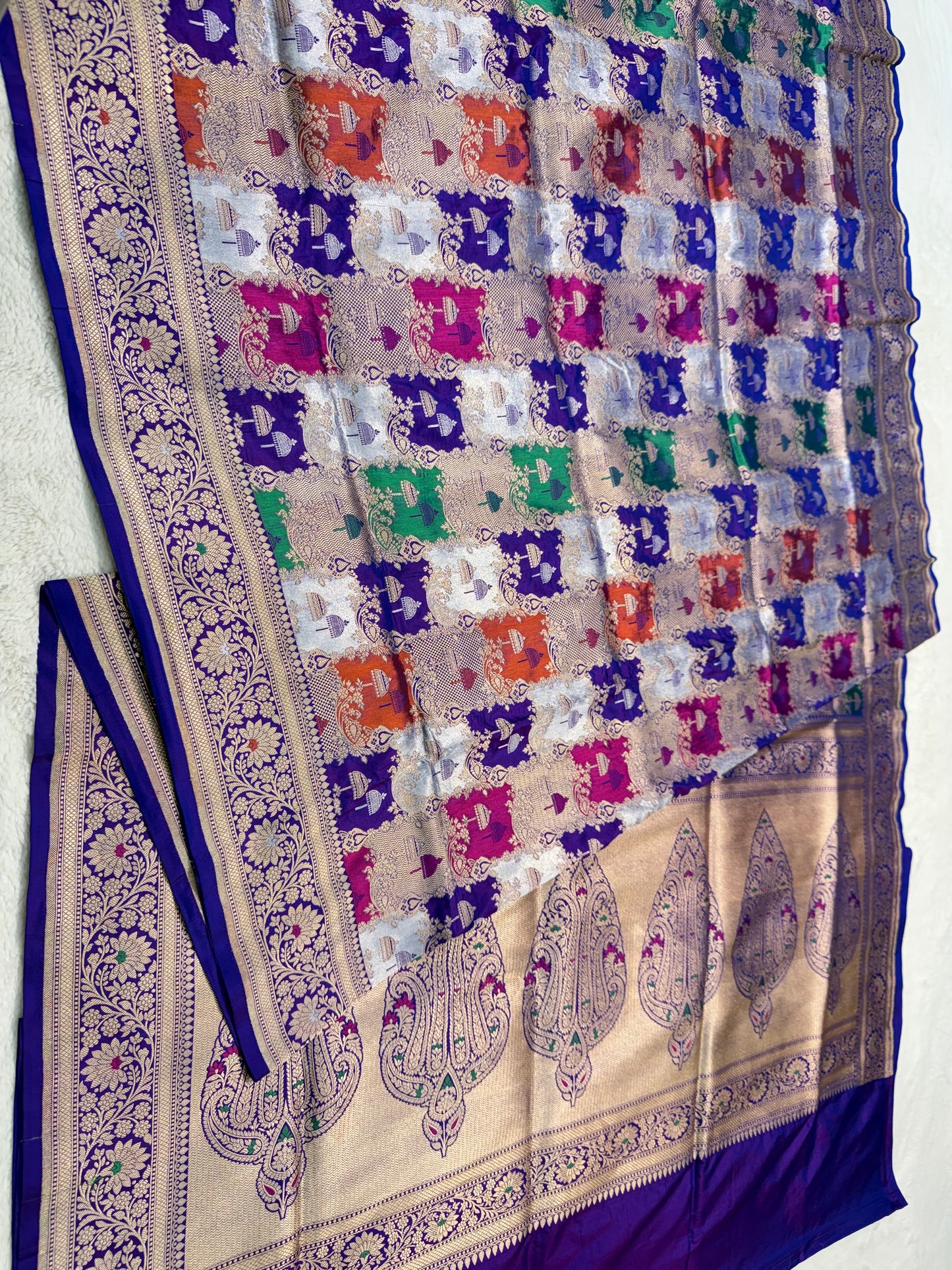 multicolore shade pure katan rangkat premium Banarasi silk saree