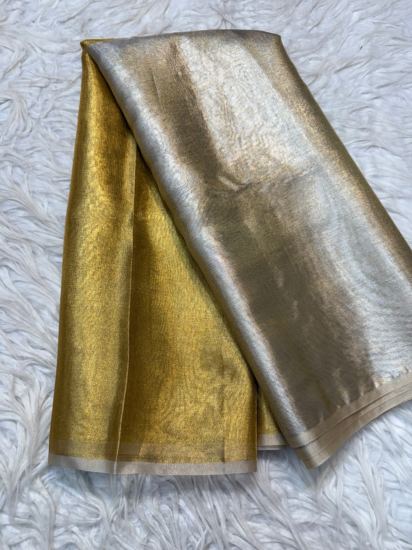 Gold silver shade soft tissue half half Banarasi saree