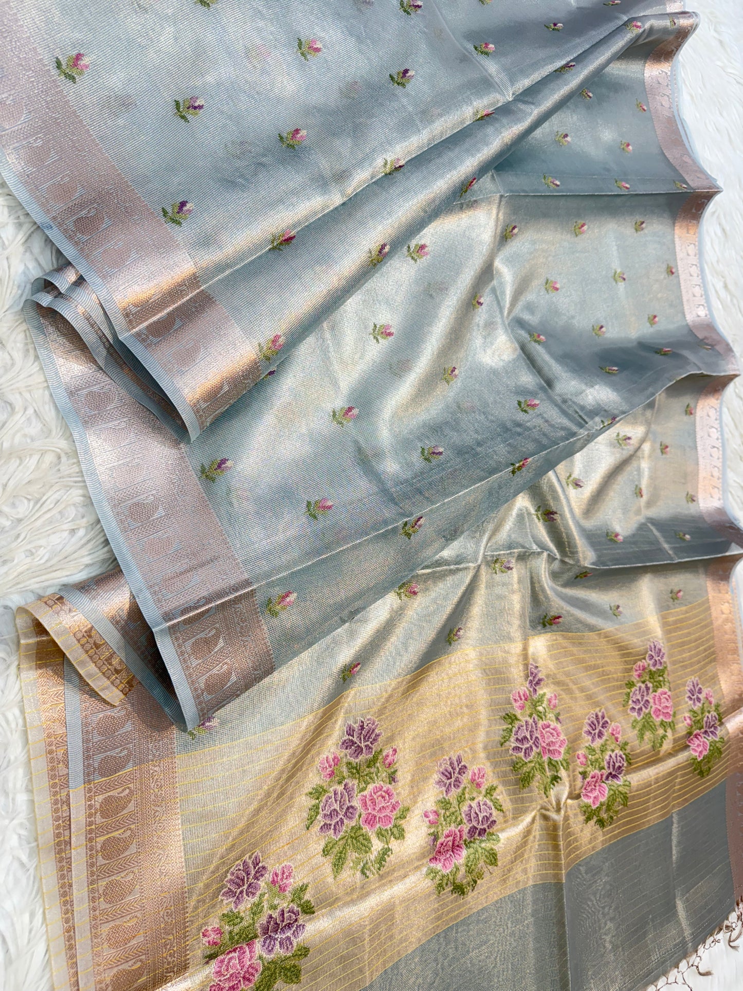 Sea green shade tissue kota embroidery primum Banarasi saree