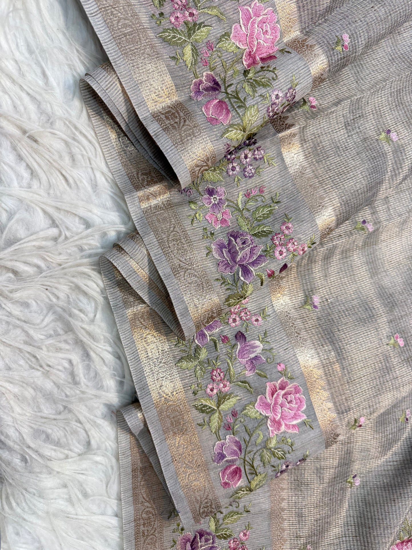 Banarasi Tissue linen embroidery saree