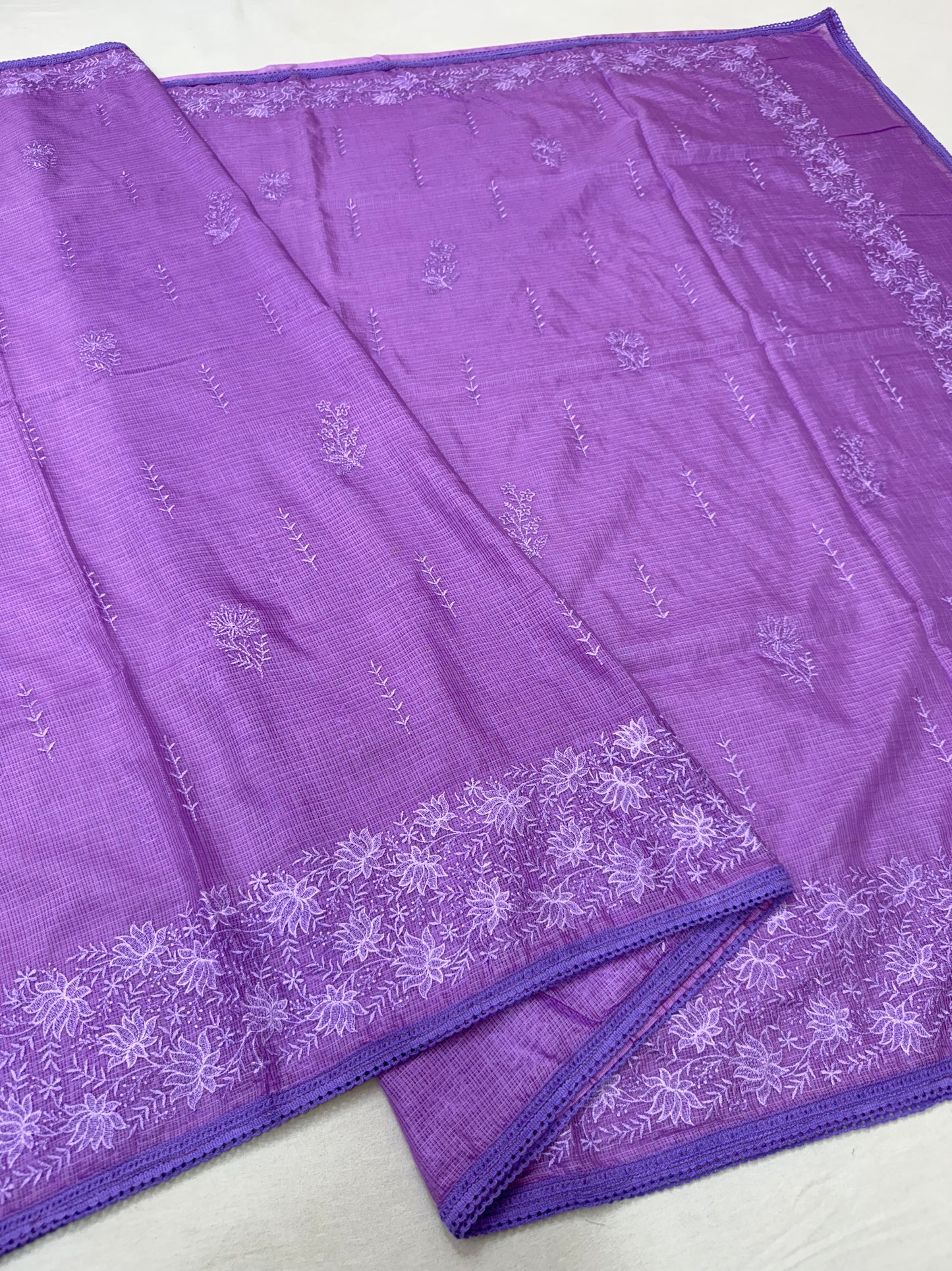 Magenta shade cotton kota chickenkari embroidery Banarasi saree