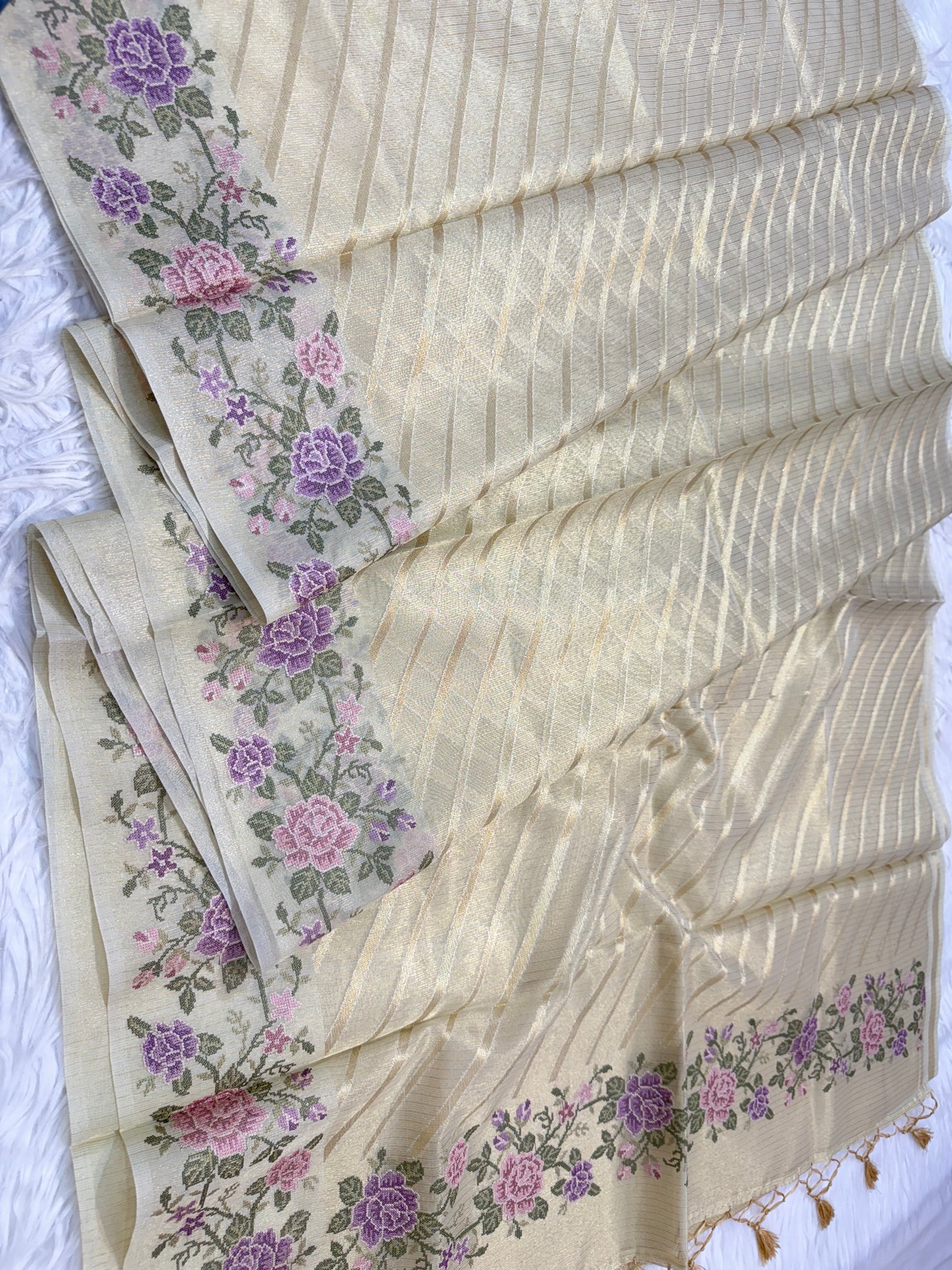 Beige shade tissue kota embroidery primum Banarasi saree