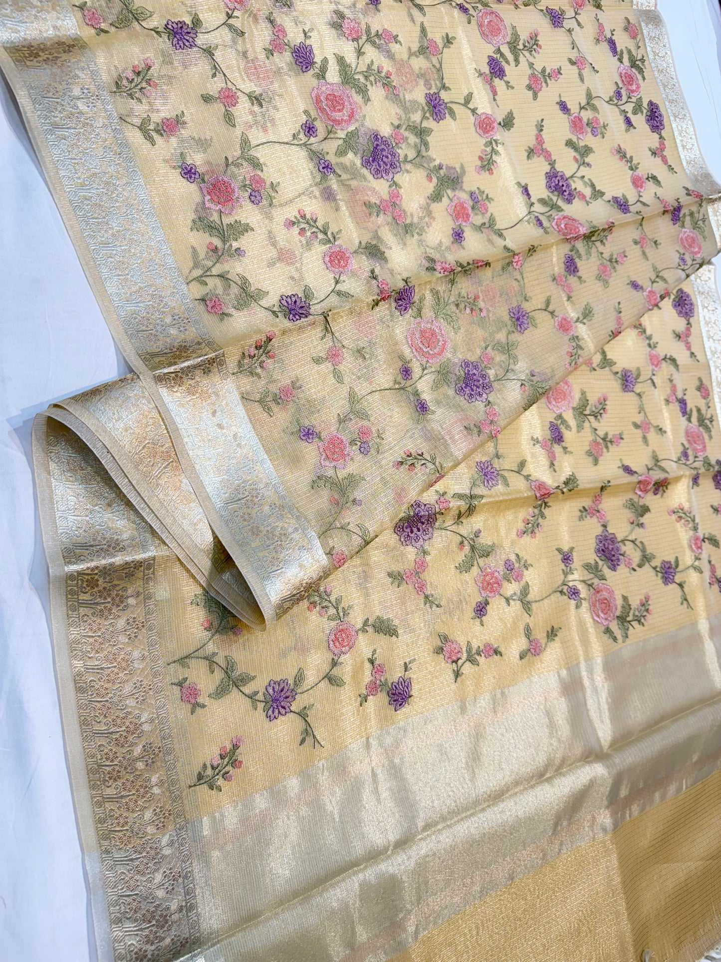 Gold tissue kota embroidery primum Banarasi saree