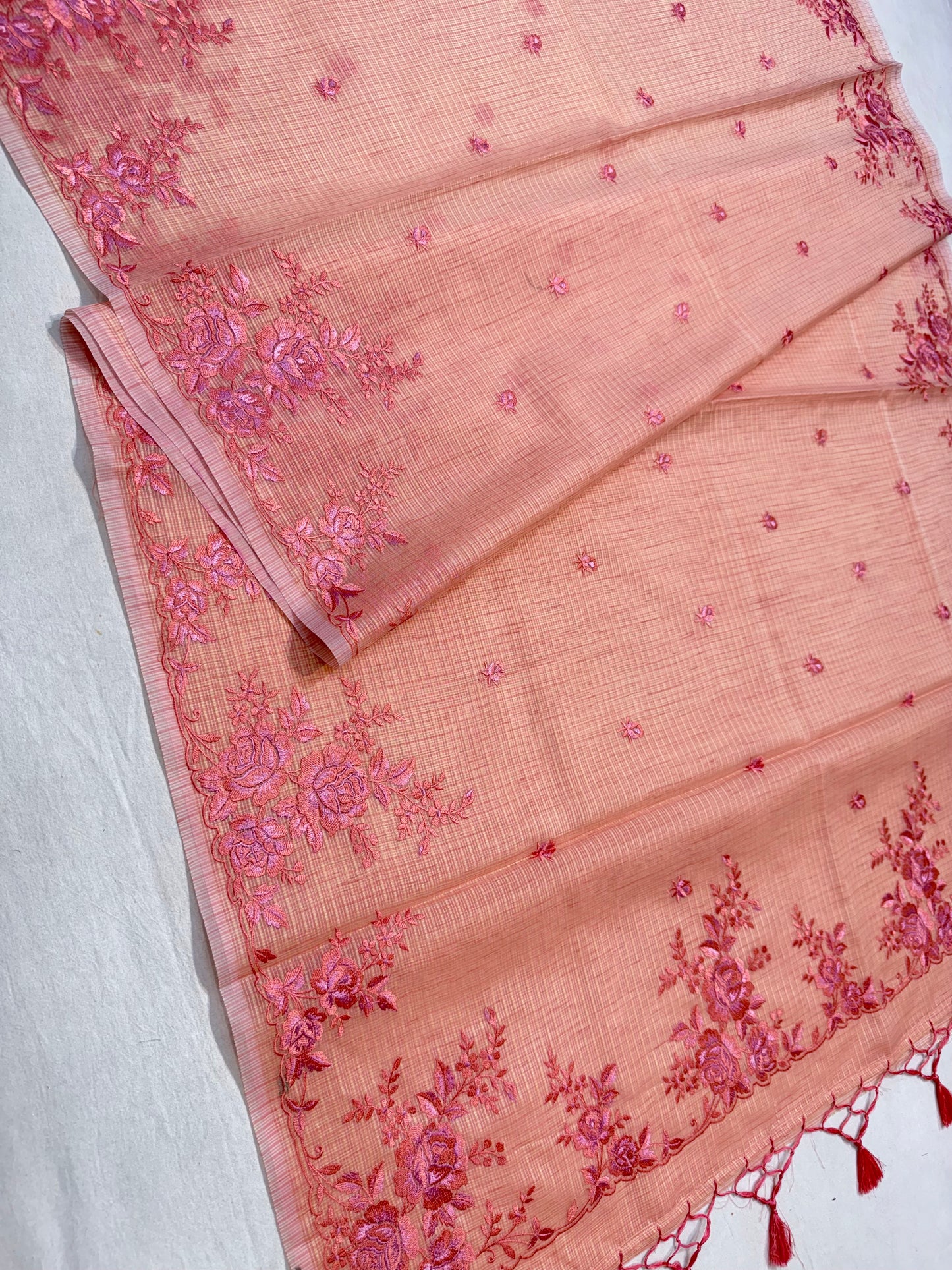 Peach shade kota designer embroidery premium Banarasi saree