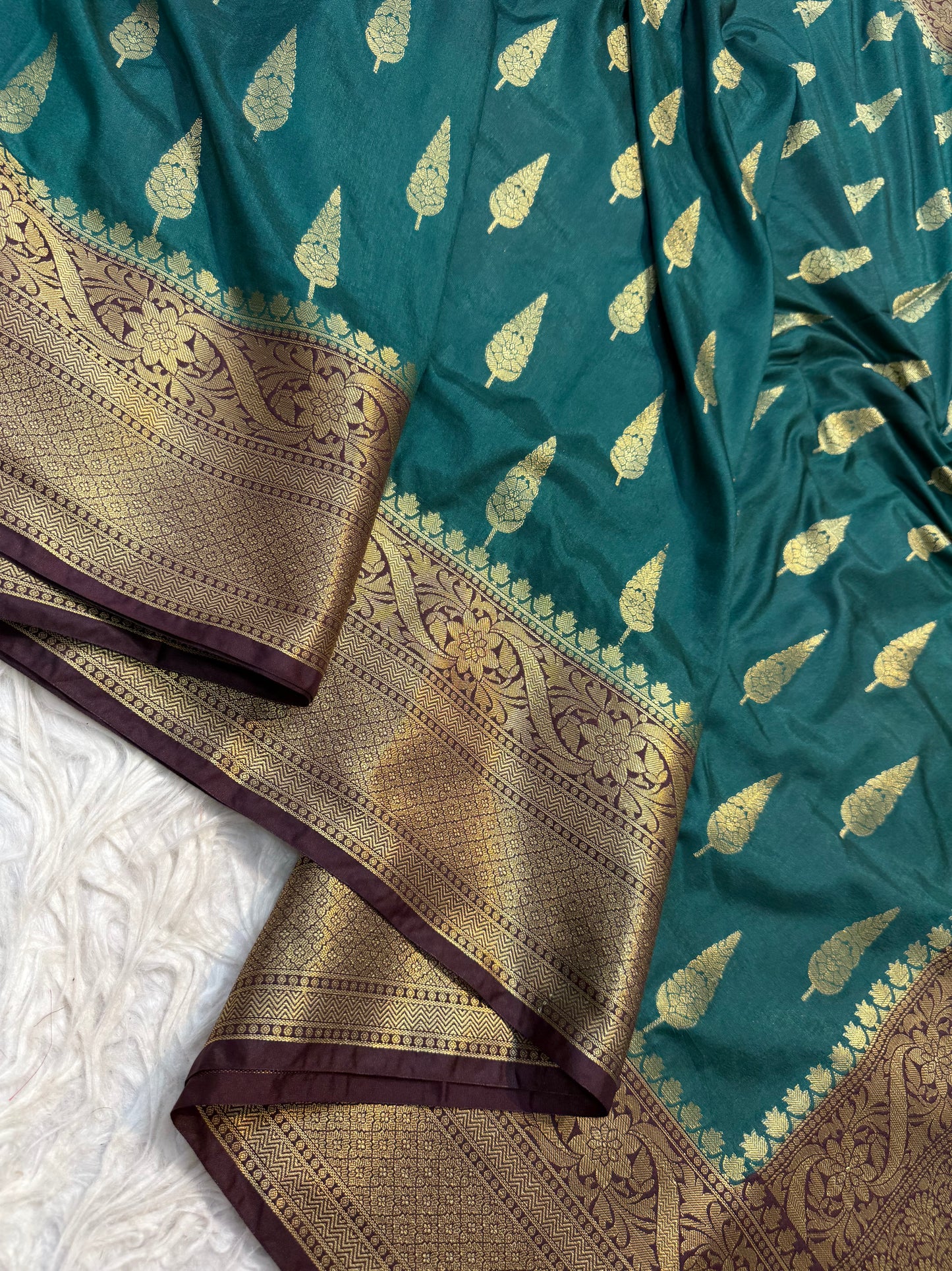 Bottle green wine shade Dupion Silk Banarasi Saree