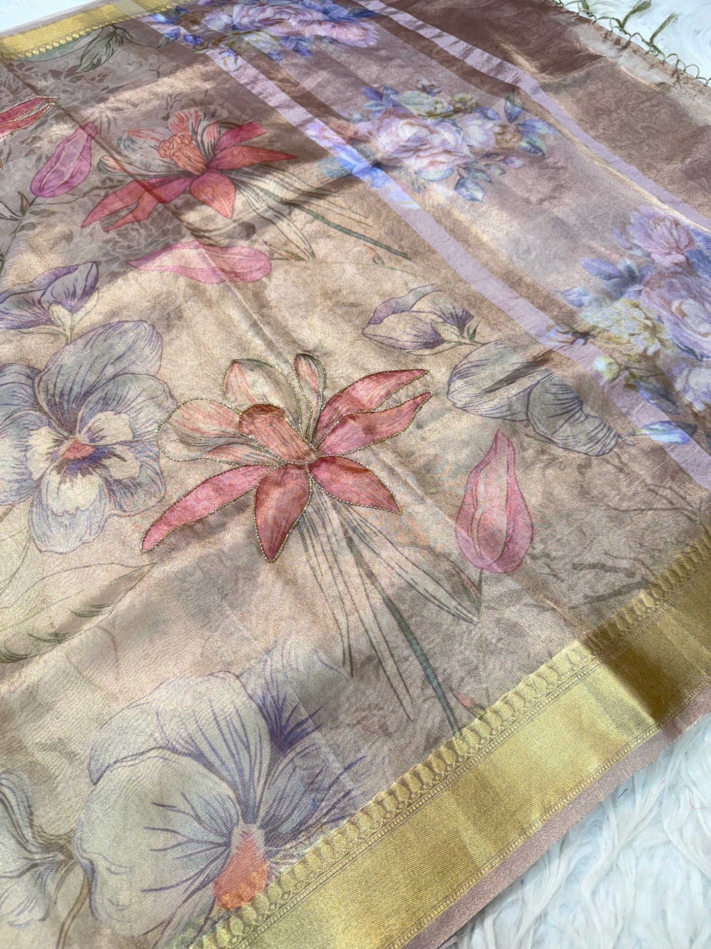 Tissue digital print handwork Banarasi saree