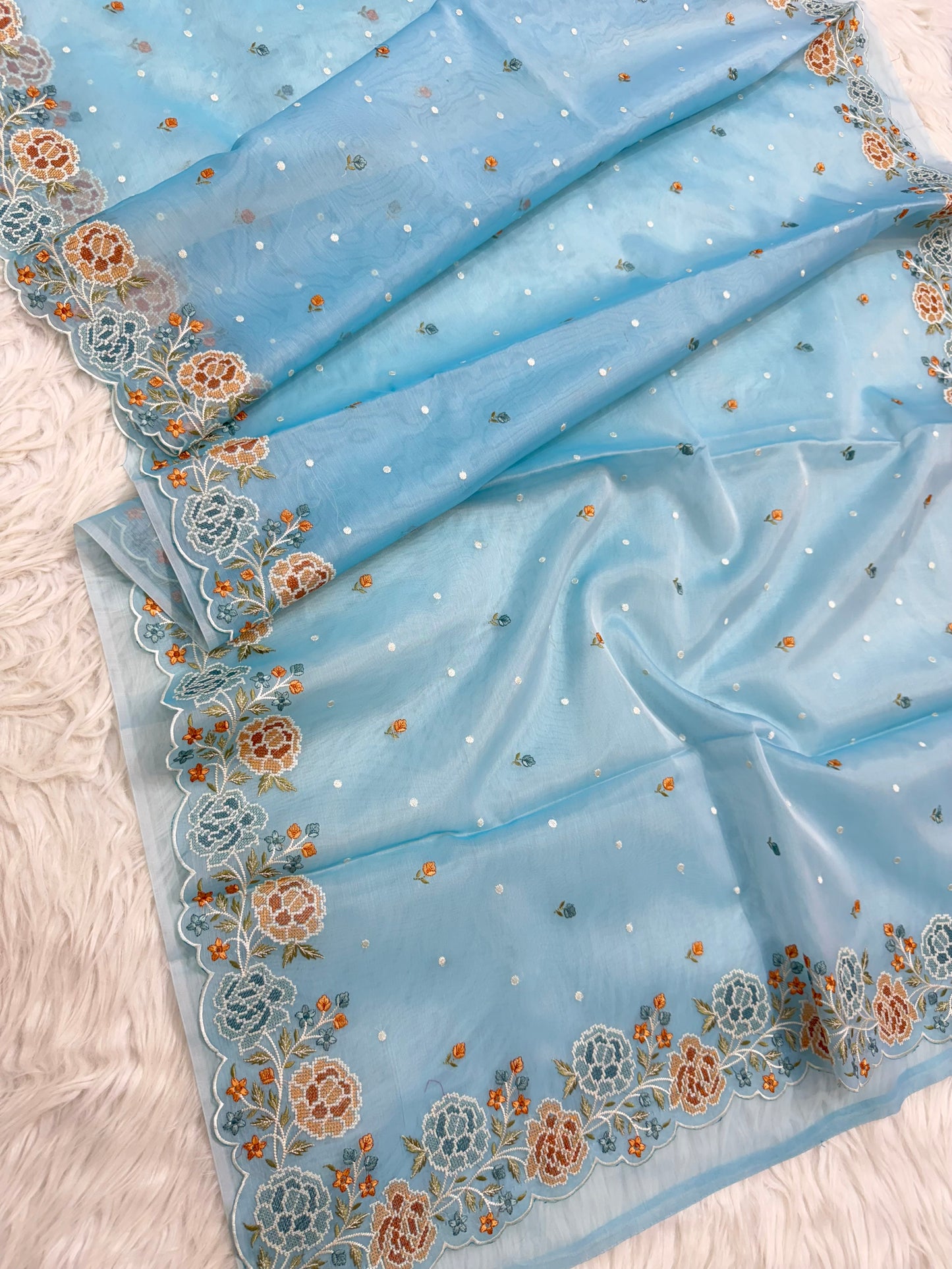 Banarasi kora organza cutwork embroidery saree