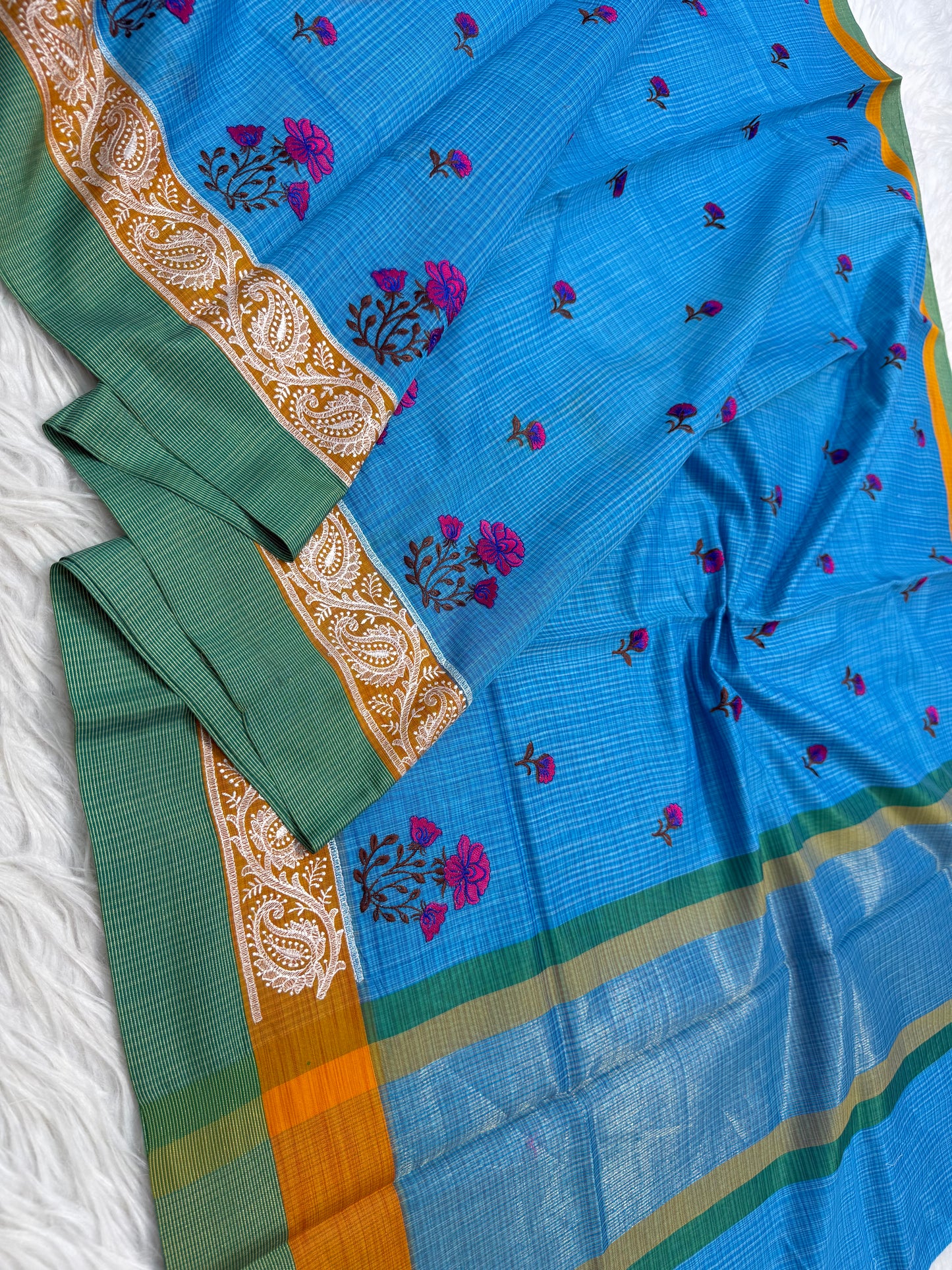 Multicolour shade cotton silk embroidery Banarasi saree
