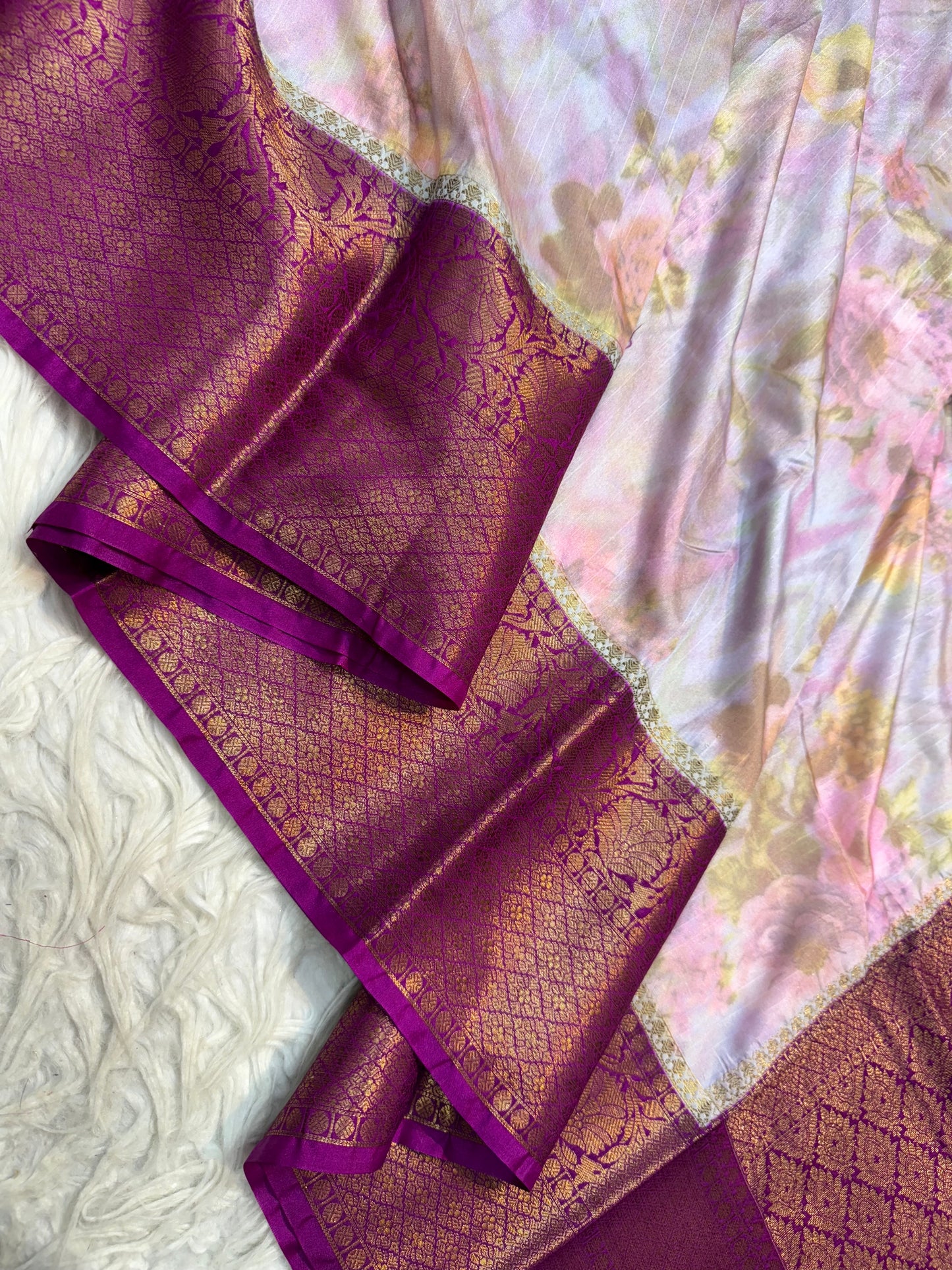 multicolour Dupion silk digital print Banarasi saree