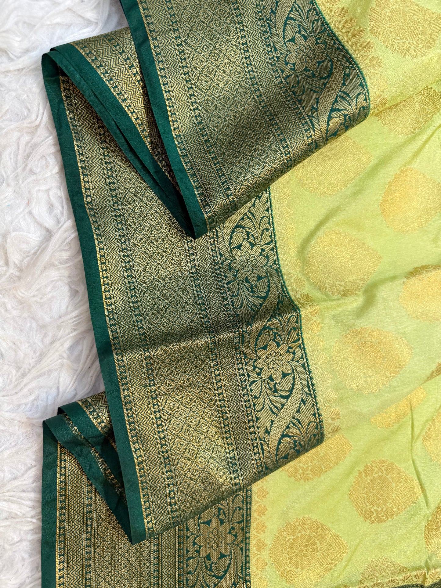 Pista green & bottle green shade Dupion Silk Banarasi Saree