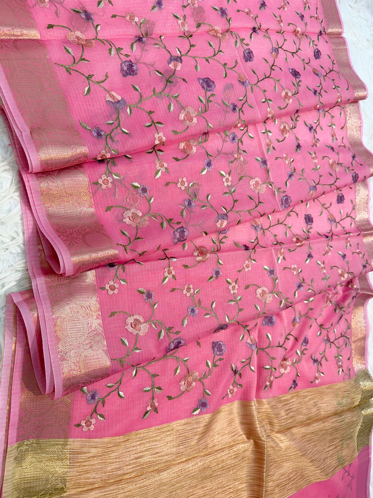 Pink shade cotton kota embroidery Banarasi saree
