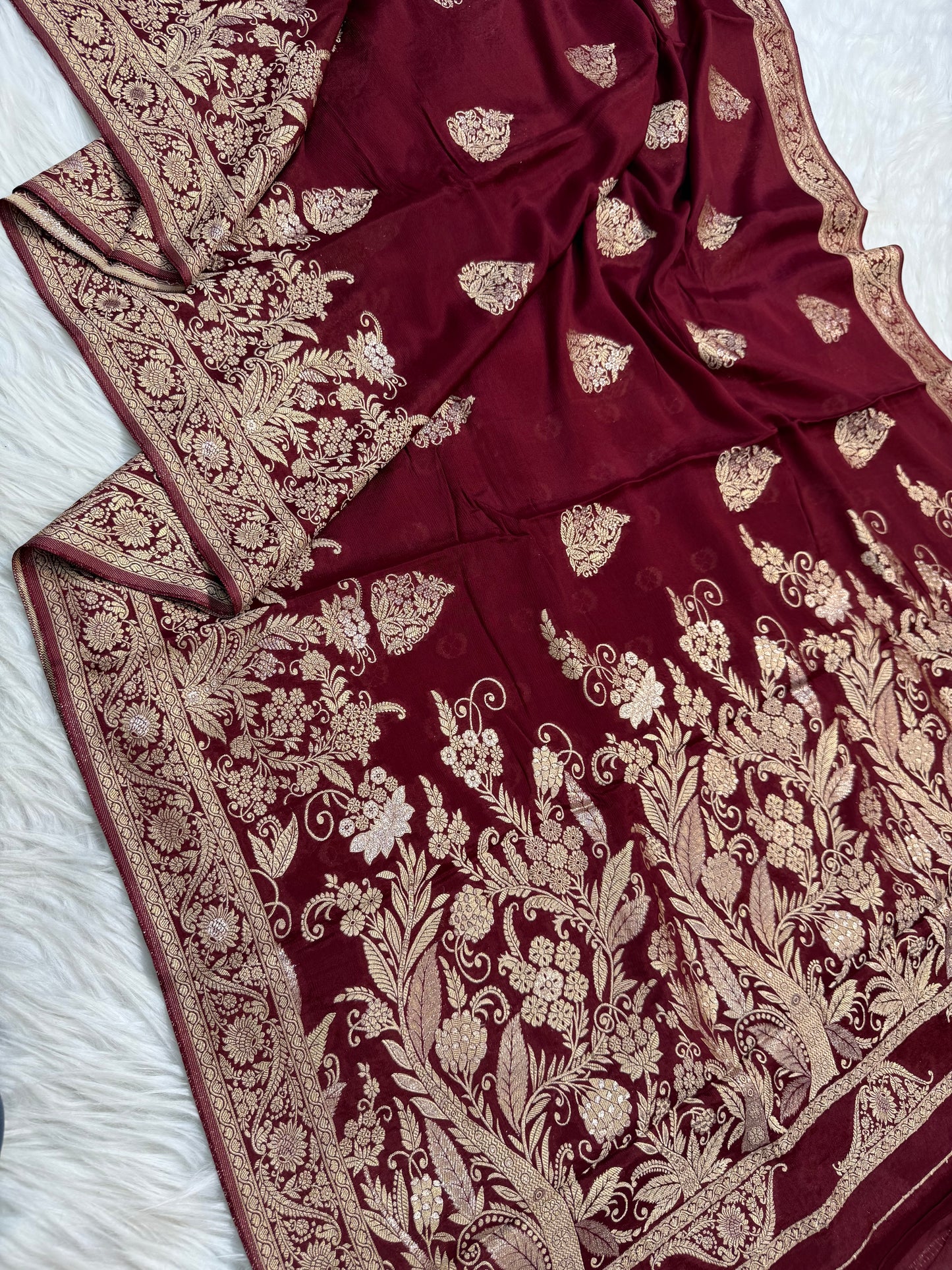 Maroon shade Chinon Viscose premium saree
