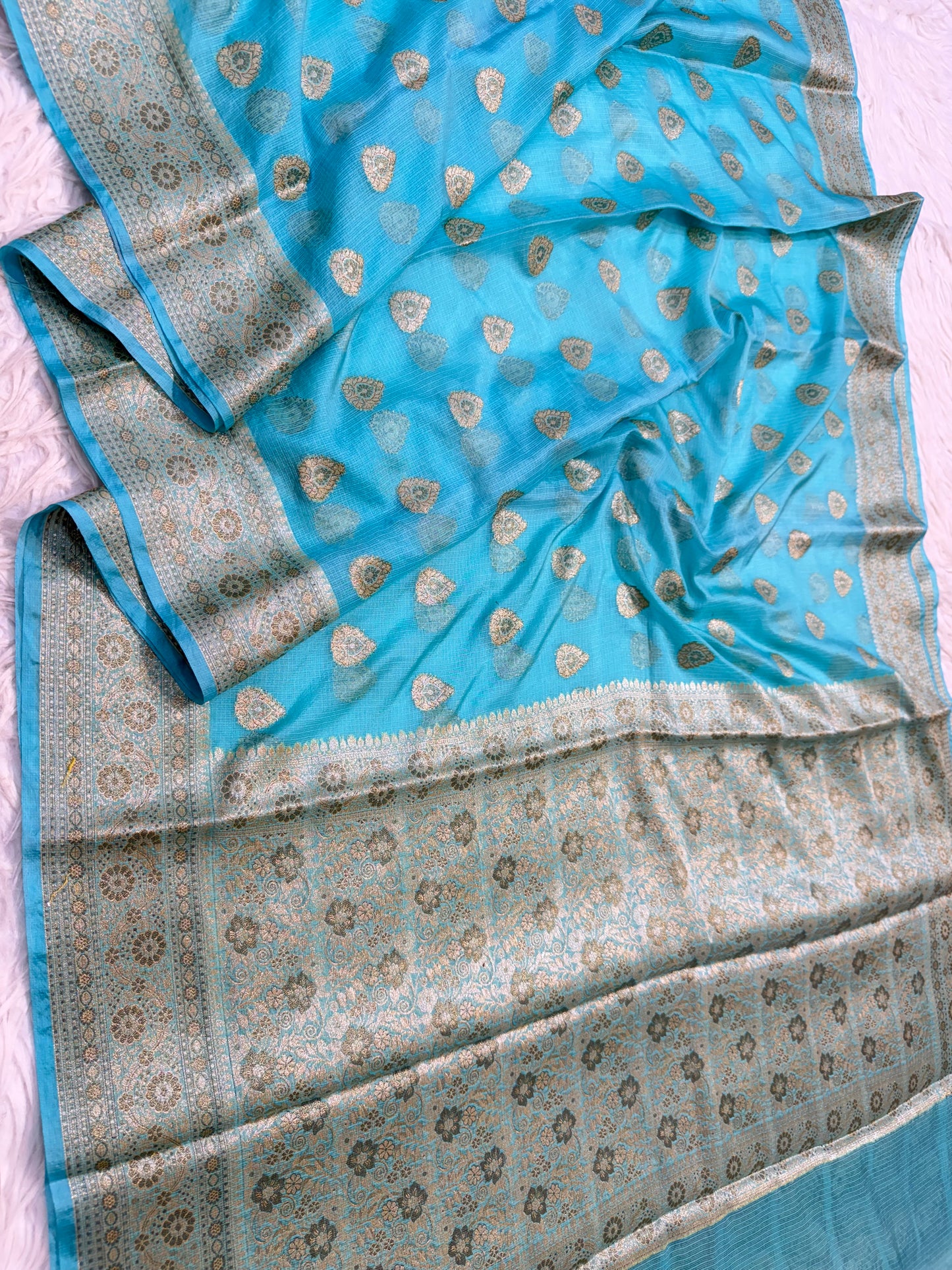 Firozi shade kota silk premium Banarasi saree