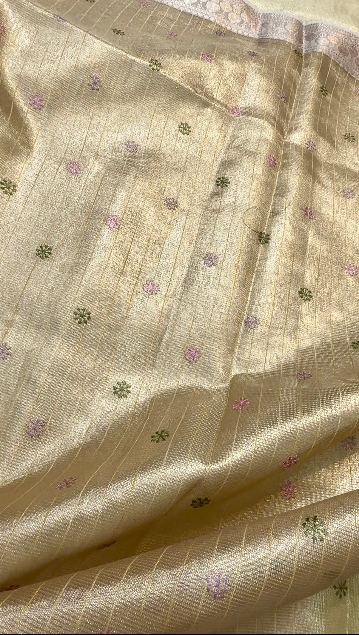 Peach shade kota tissue kota designer embroidery handwork premium Banarasi saree