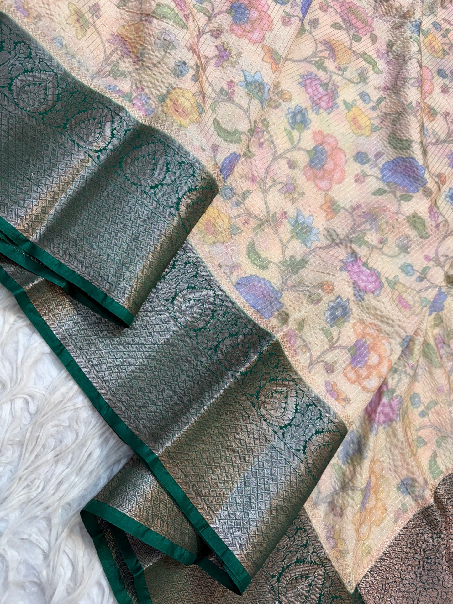multicolour Dupion silk digital print Banarasi saree