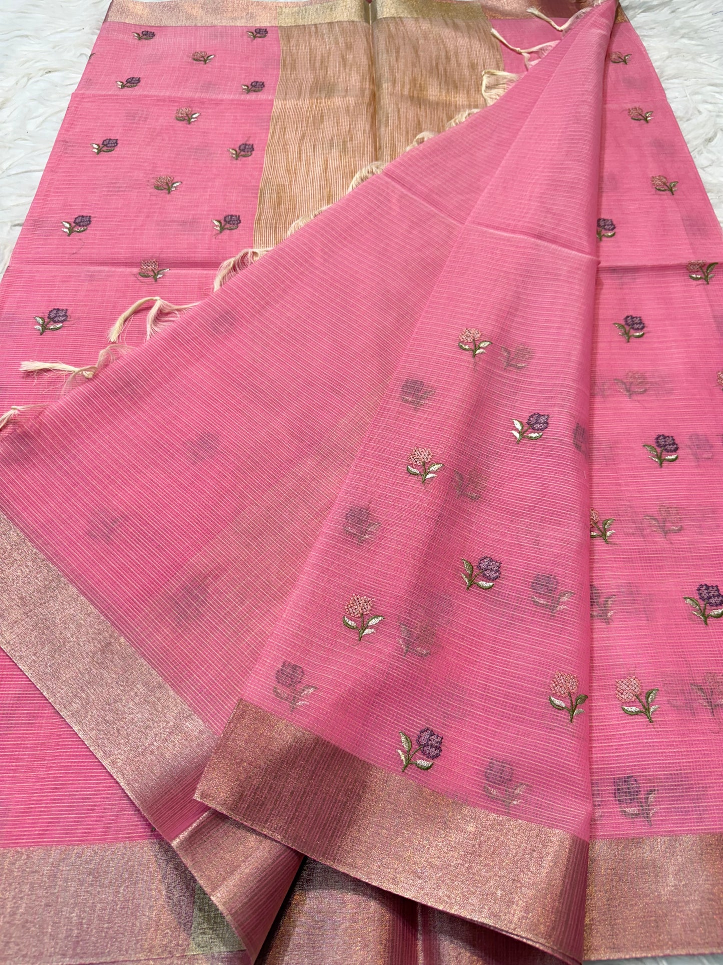 Pink shade cotton kota embroidery Banarasi saree