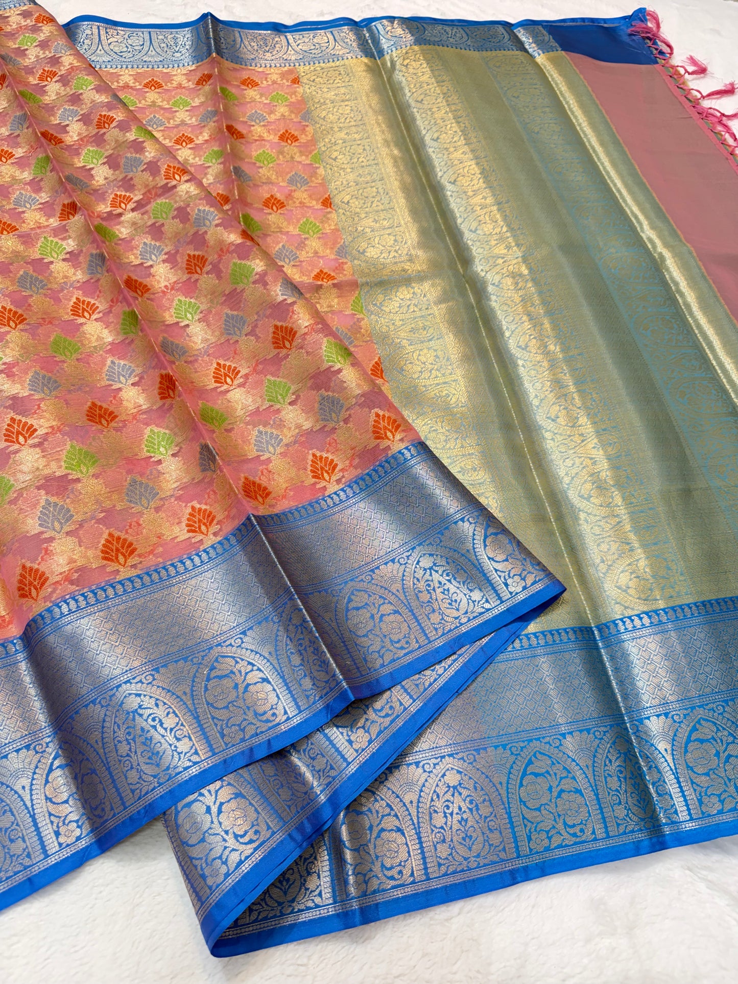 Multicolour shade kora organza Banarasi saree