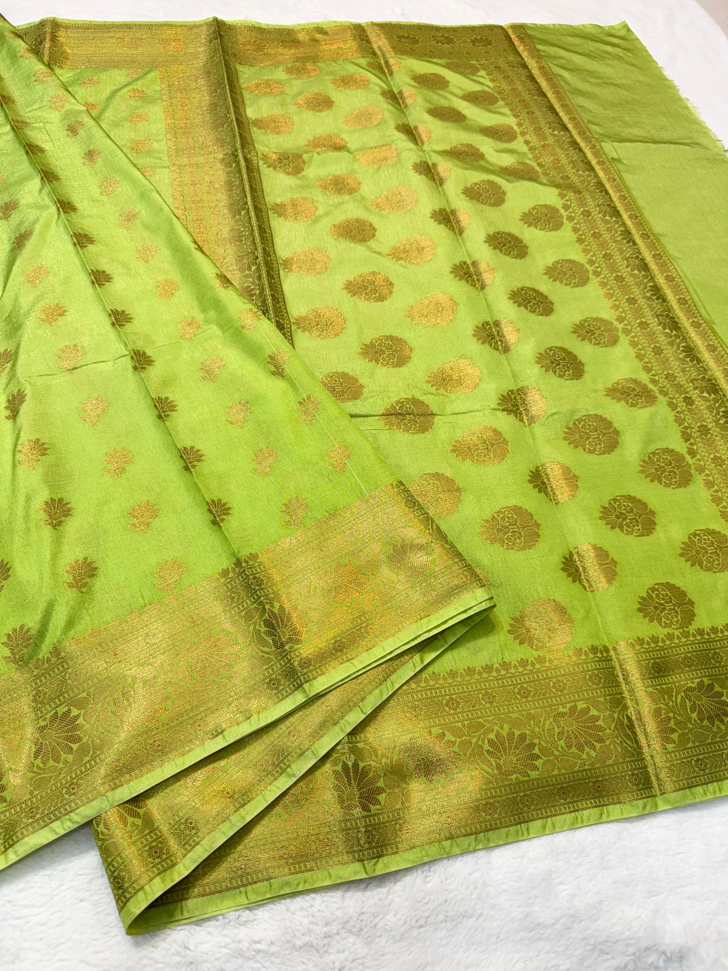 Pista green shade Dupion Silk premium Banarasi Saree