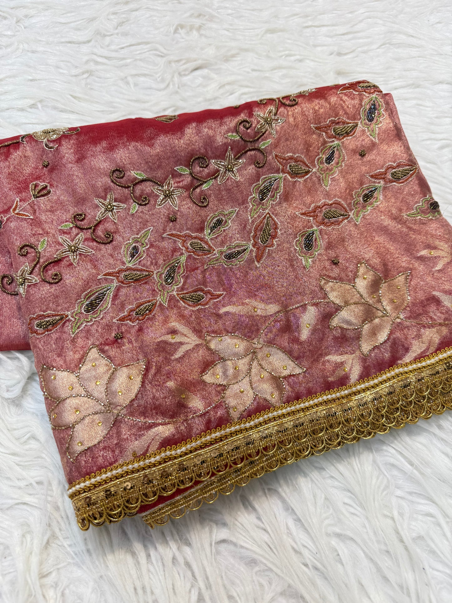 Red shade tissue ari & zardosi work designer premium Banarasi saree