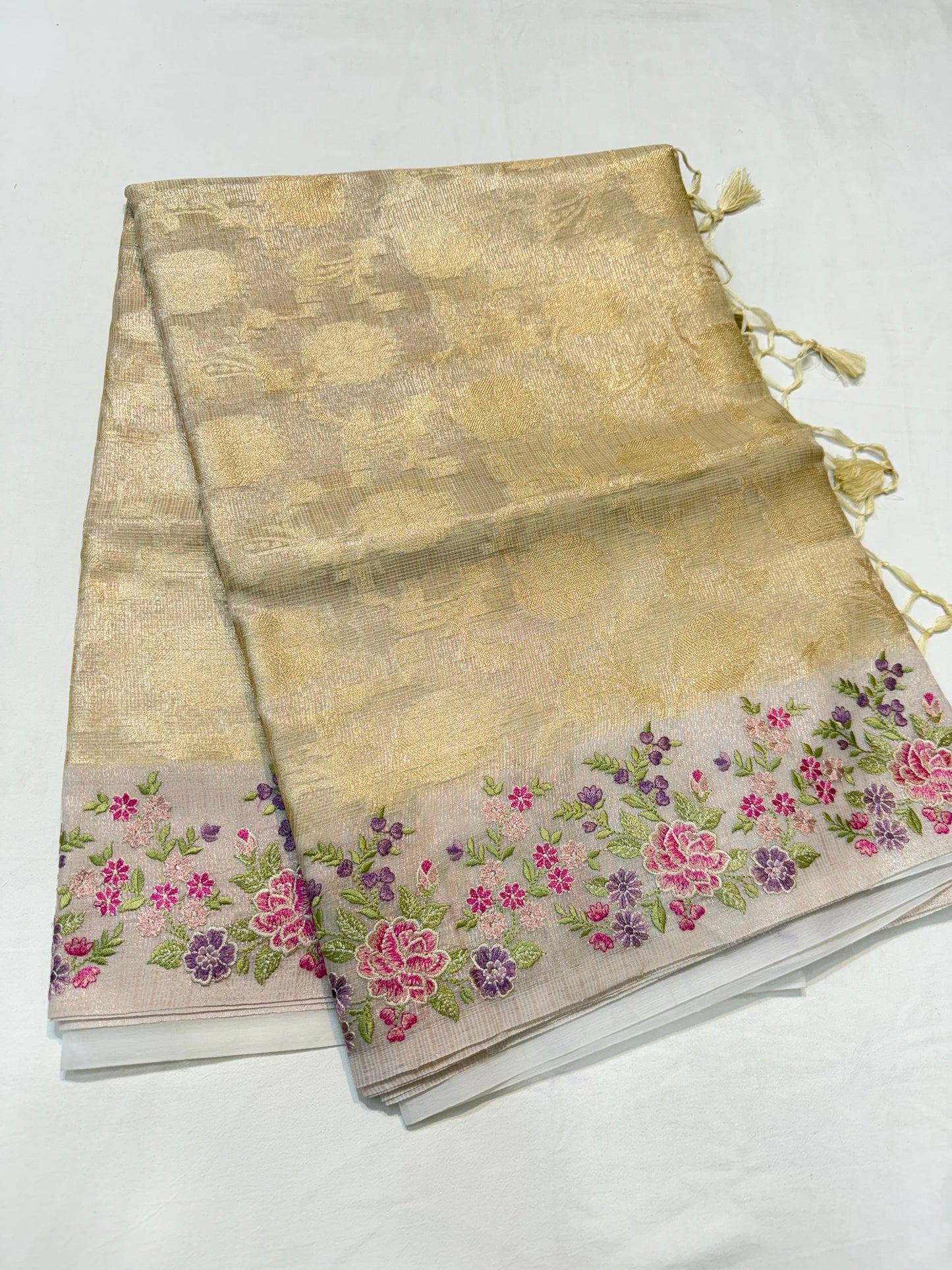 Off white shade tissue kota embroidery Banarasi saree