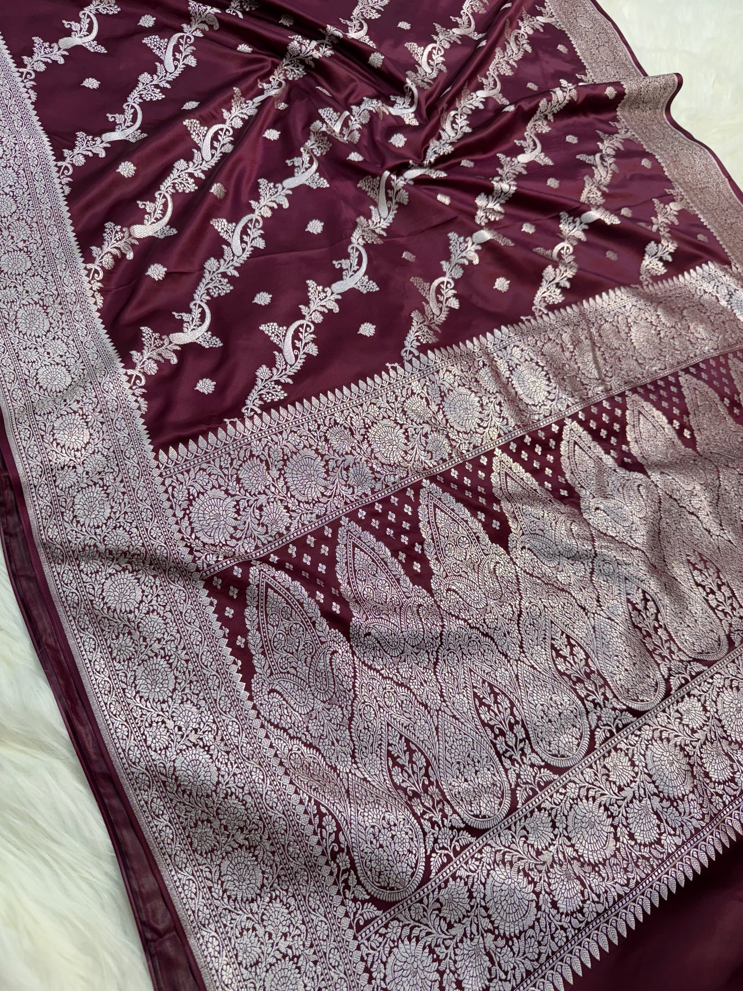 Wine shade premium mashru katan Banarasi saree