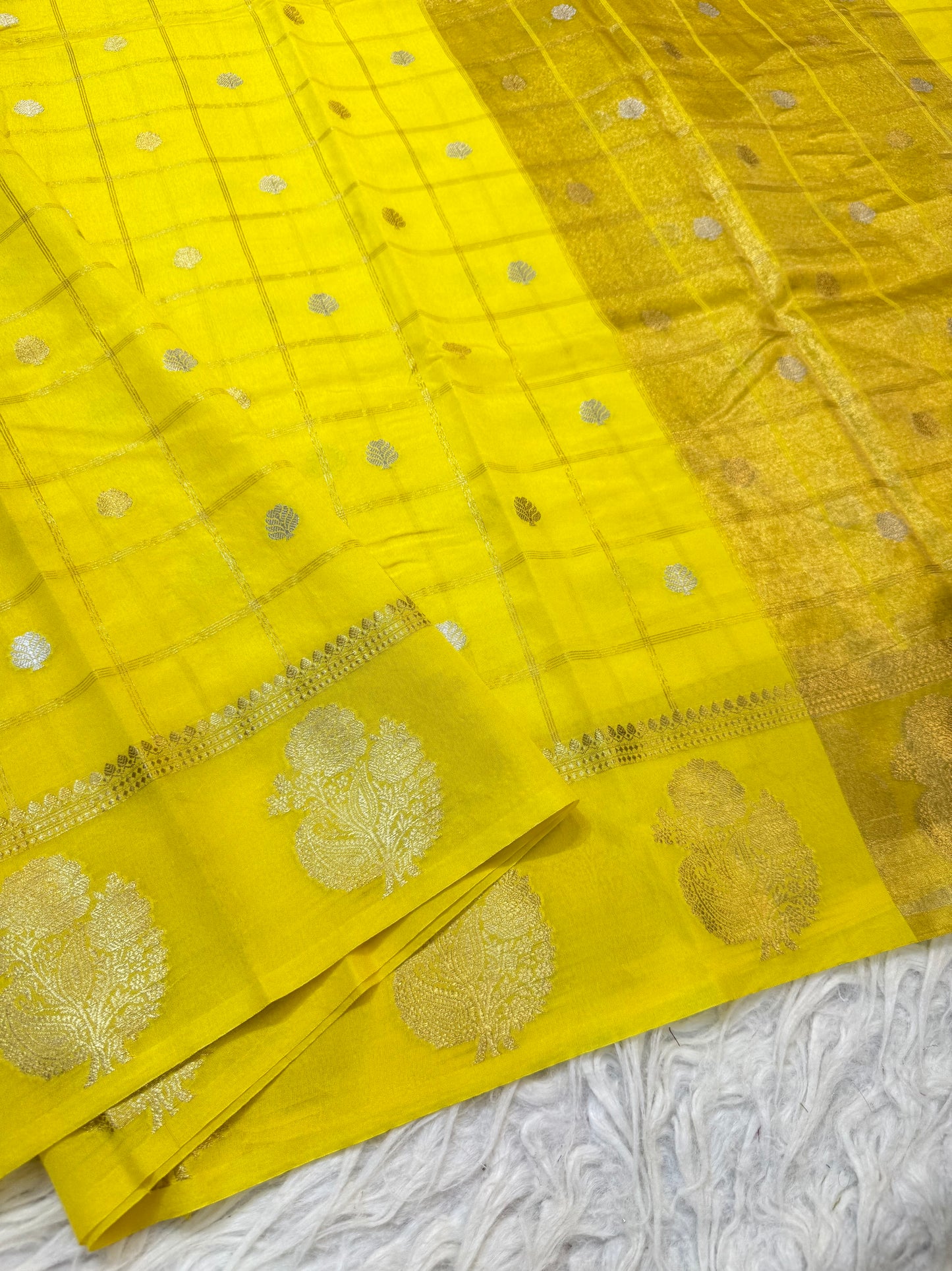 Yellow shade Raw mango soft silk banarasi saree