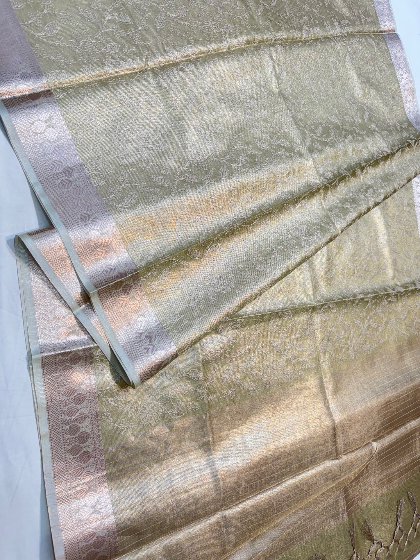 Pista green shade tissue kota embroidery primum Banarasi saree