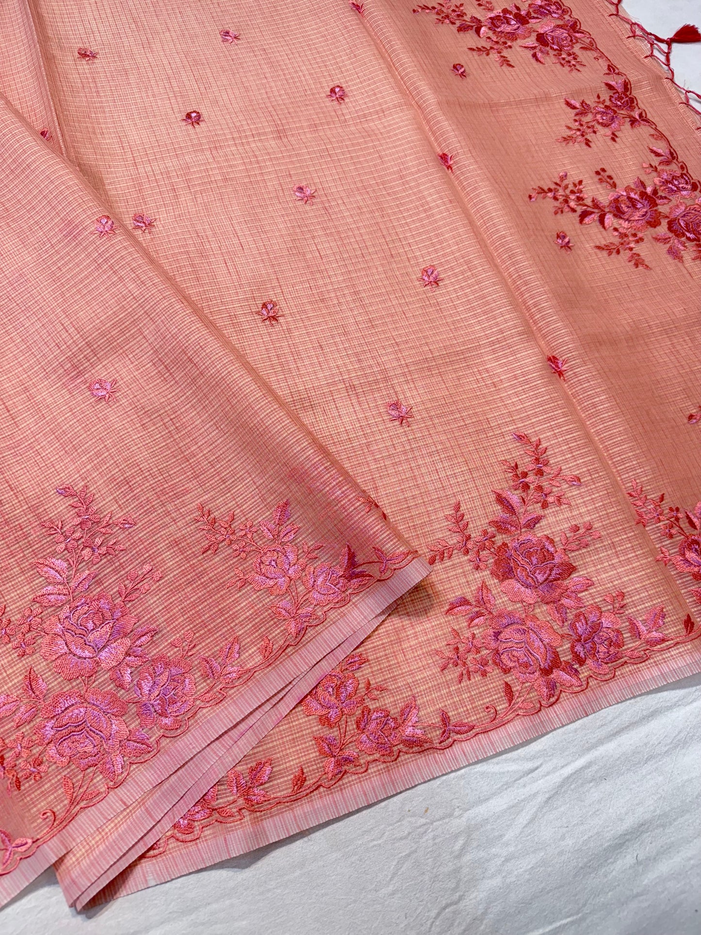 Peach shade kota designer embroidery premium Banarasi saree