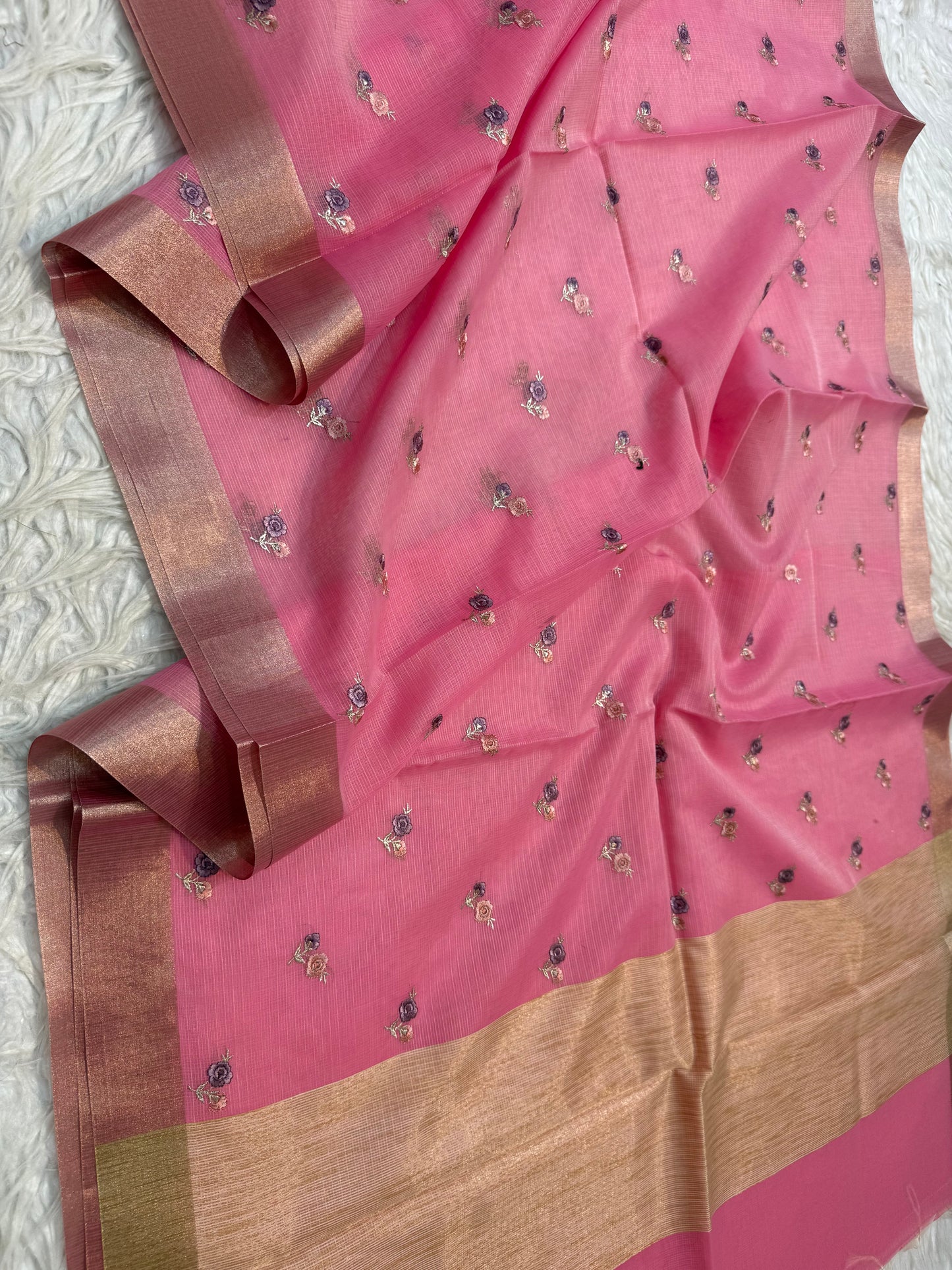 Pink shade cotton kota embroidery Banarasi saree