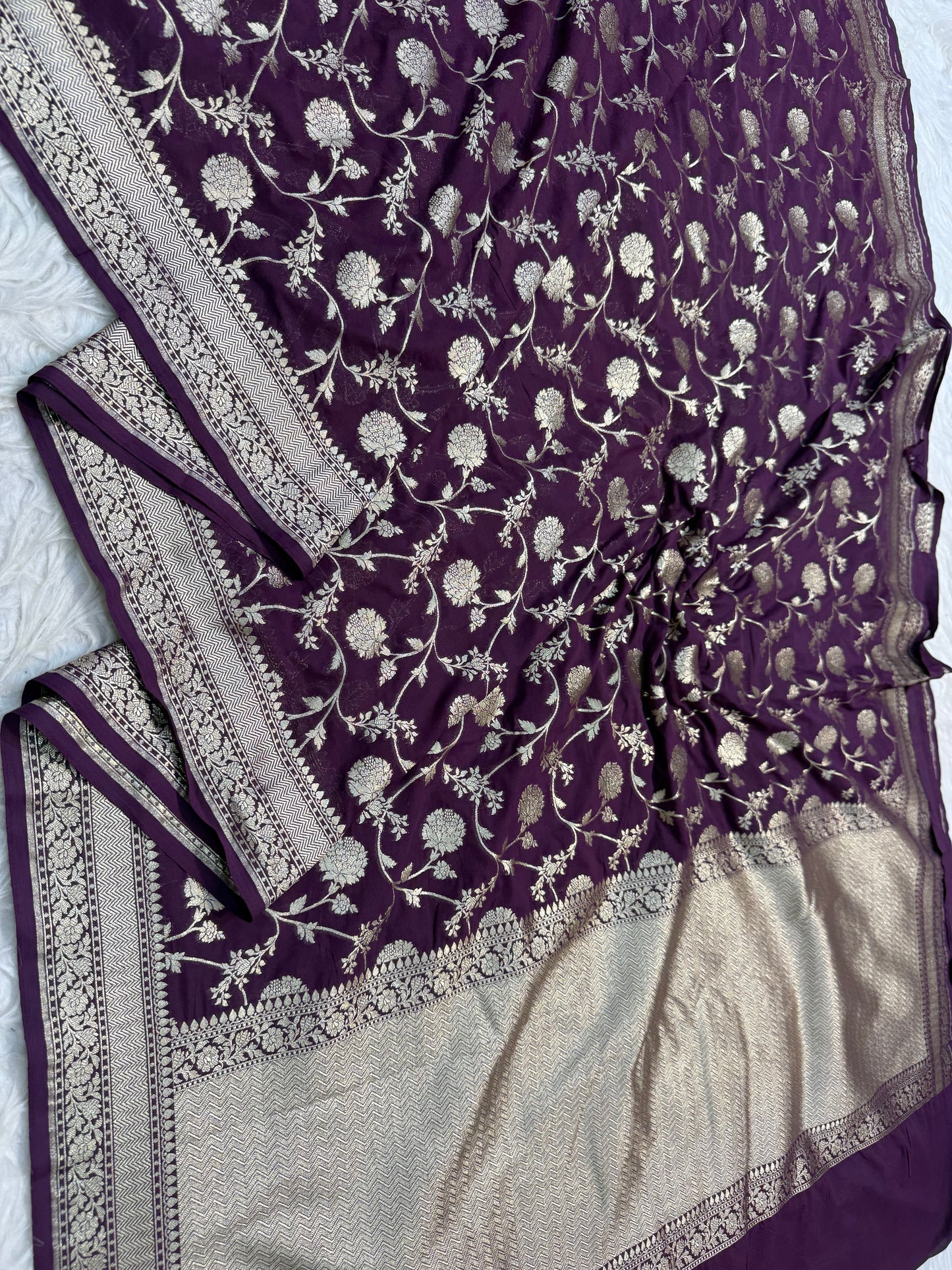 Wine shade khaddi georgatte premium Banarasi saree
