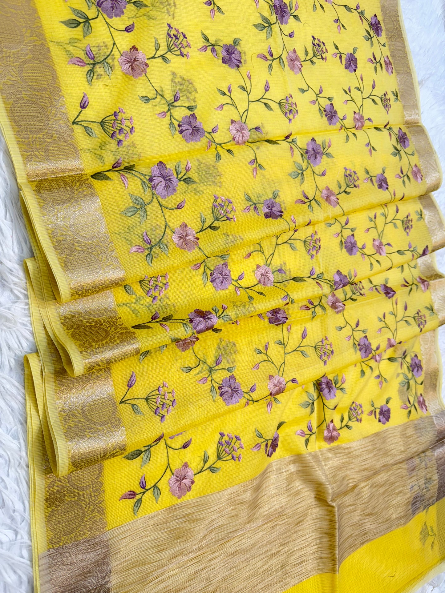 Yellow shade kota embroidery Banarasi saree