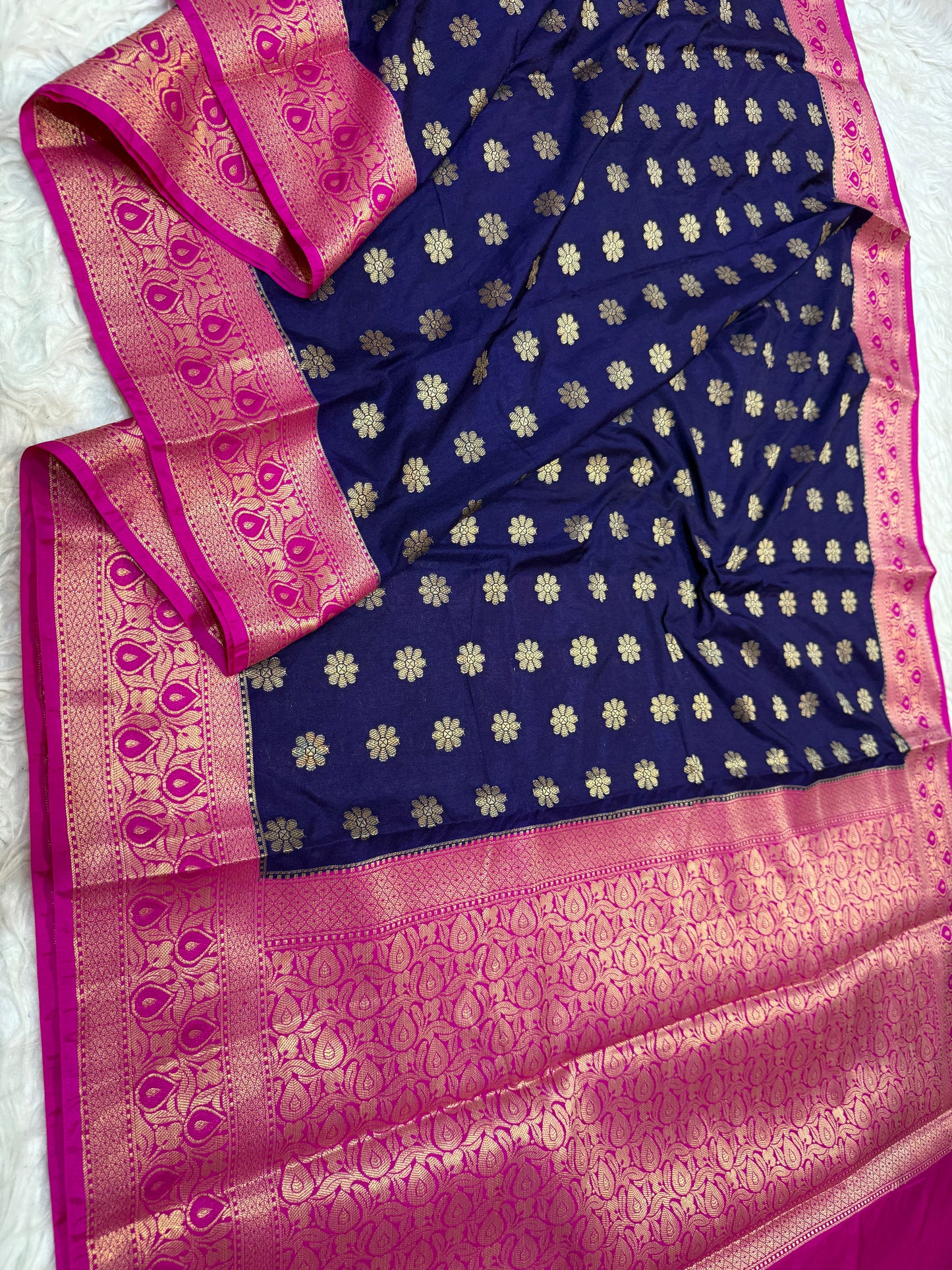 Nevy & royal pink shade Dupion Silk premium Banarasi Saree