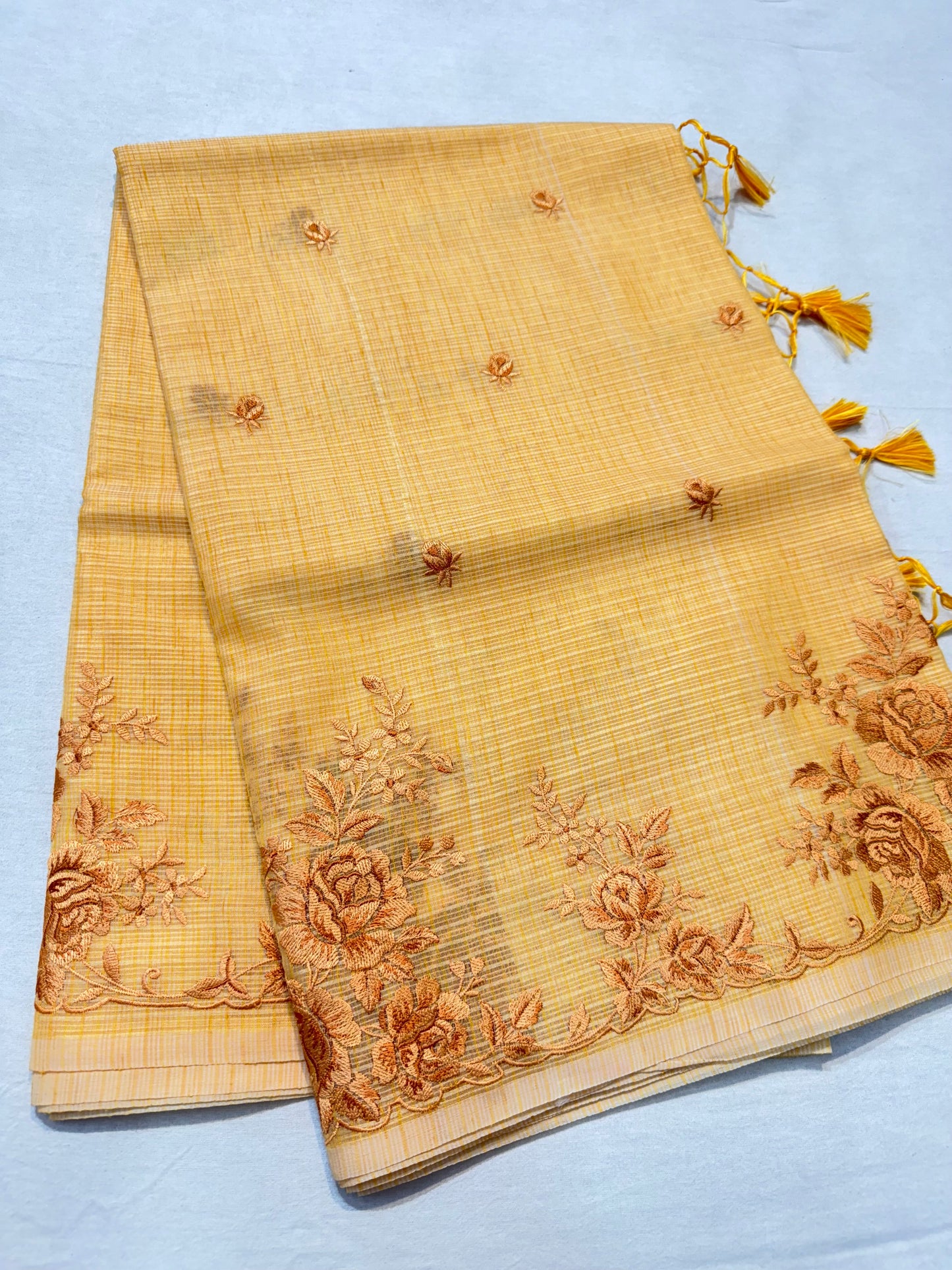 Mango shade kota designer embroidery premium Banarasi saree
