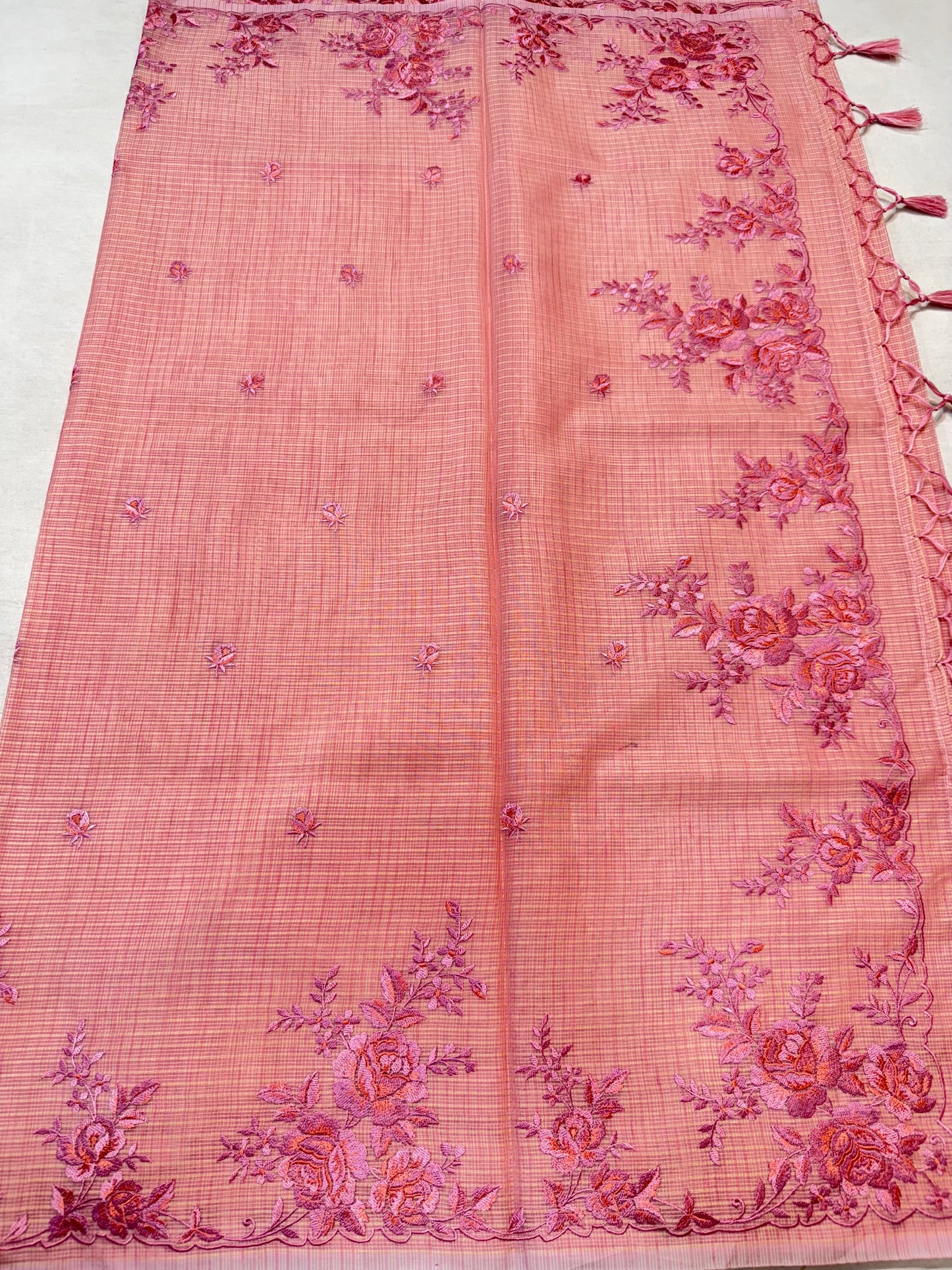 Dusty pink shade kota designer embroidery premium Banarasi saree