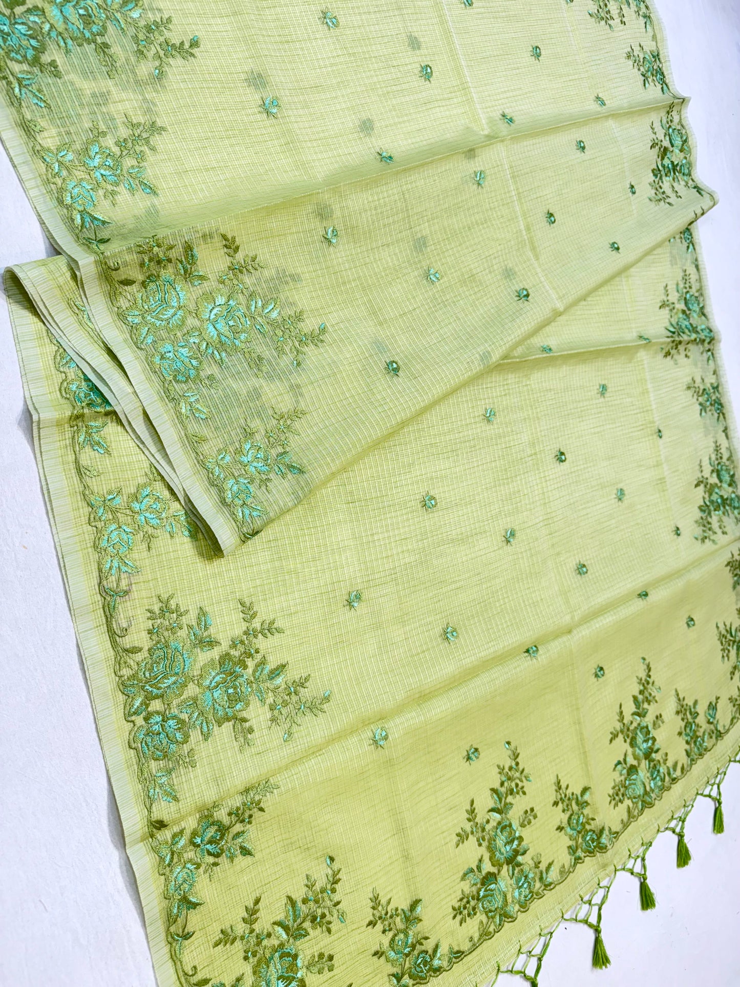 Pista green shade kota designer embroidery premium Banarasi saree
